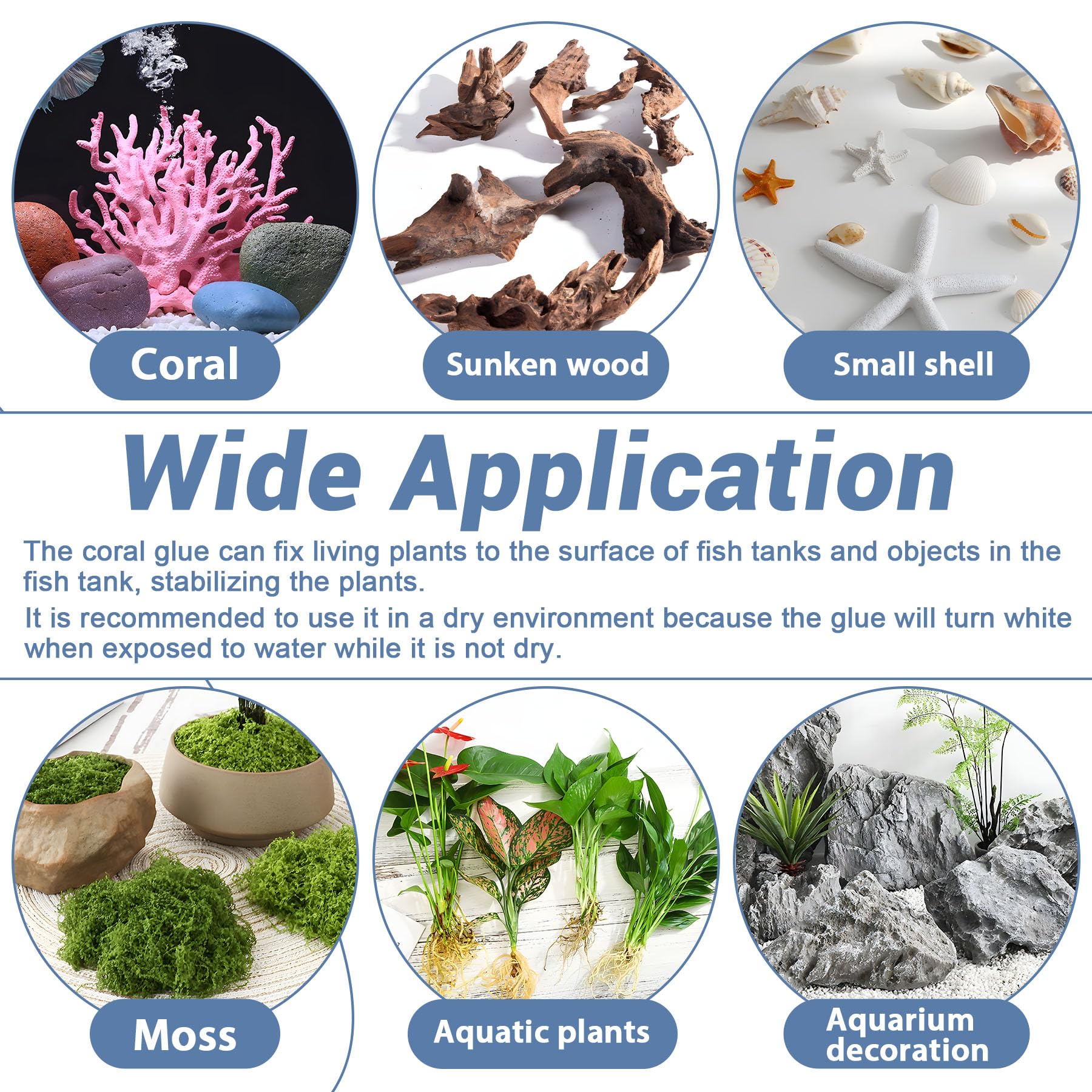 1DFAUL Aquarium Glue application-on-moss-coral-stone shows versatile use across aquascaping.