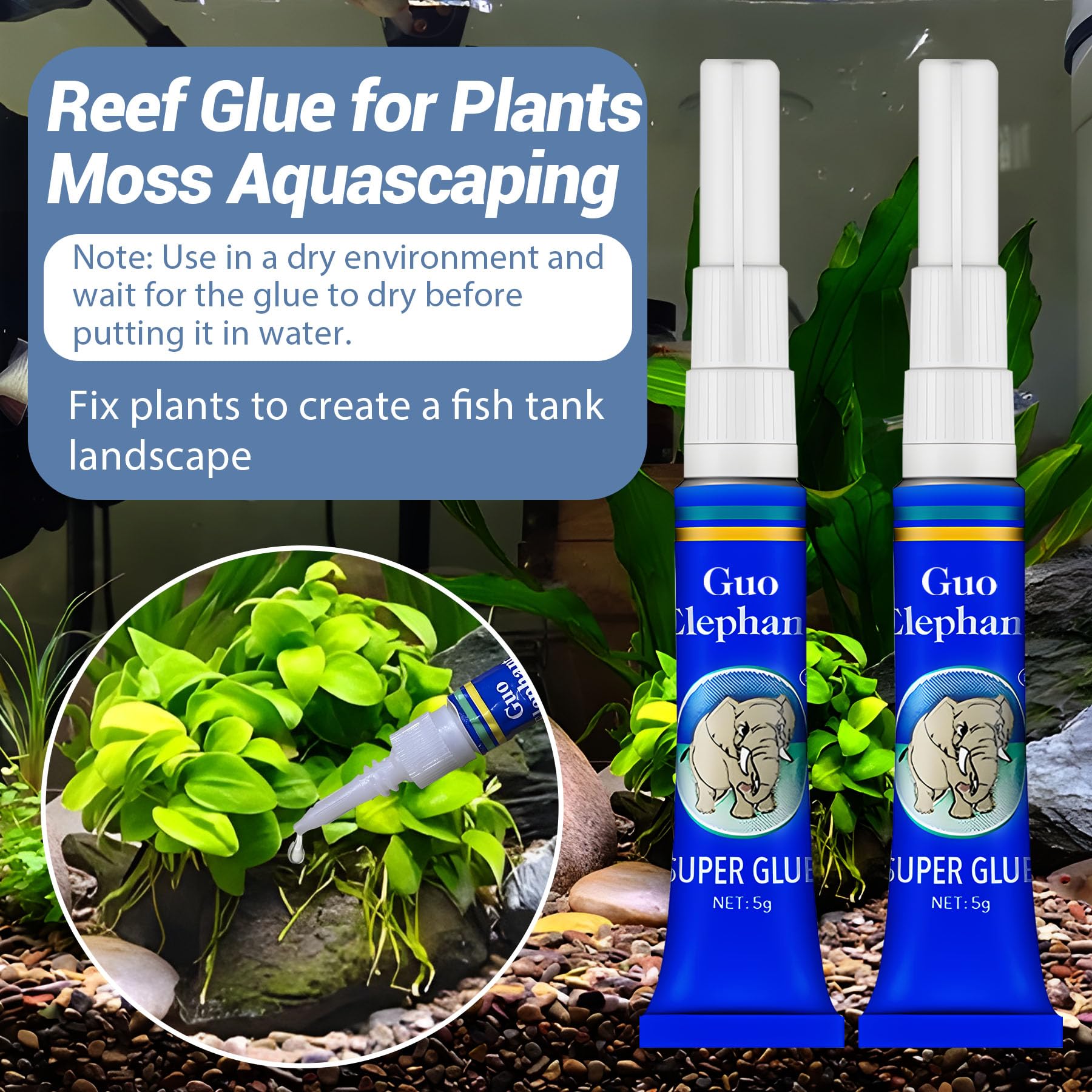 1DFAUL Aquarium Glue dry-application shows easy spot bonding before filling tank.