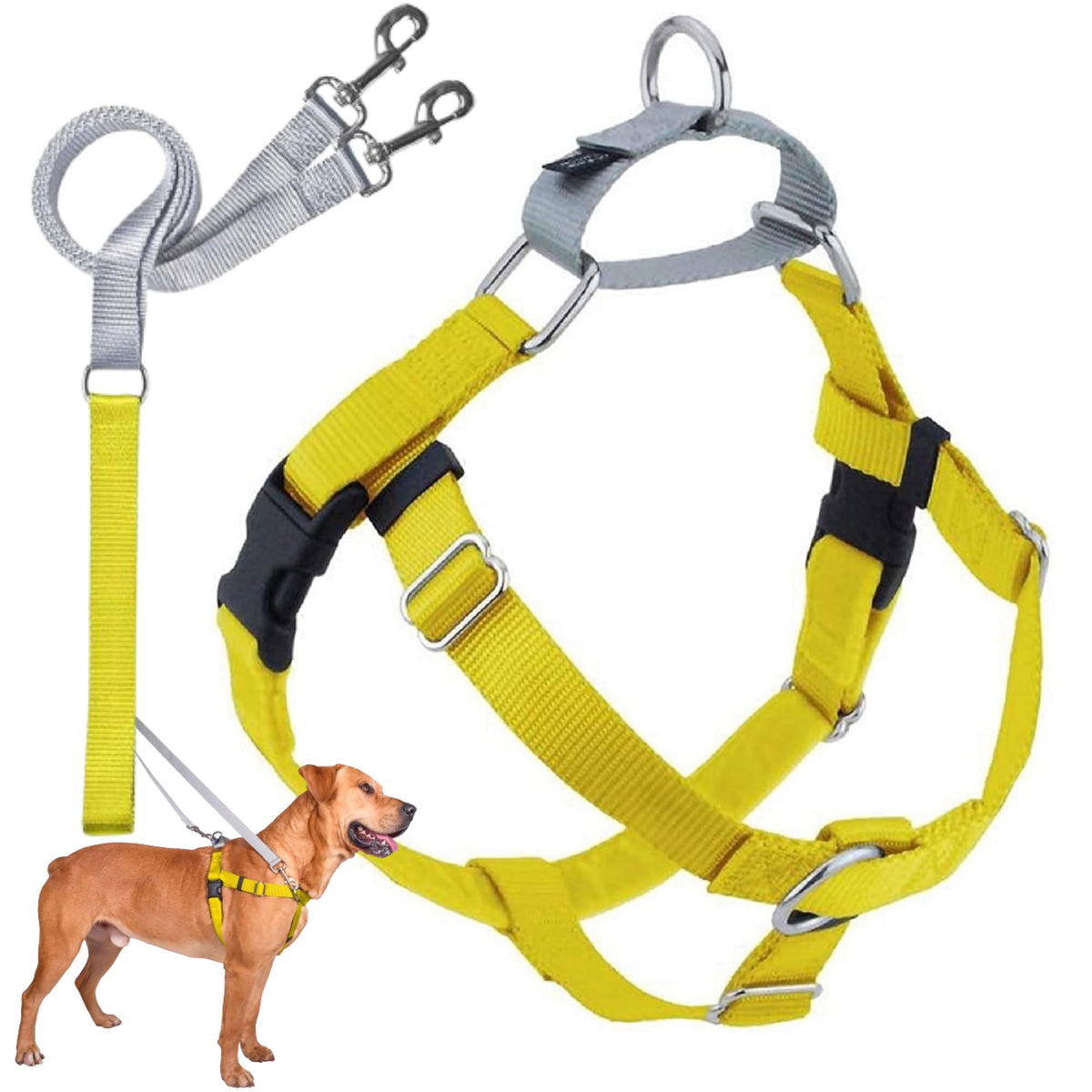 2 Hounds Design Freedom no-pull harness yellow front view for comfortable, controlled walks