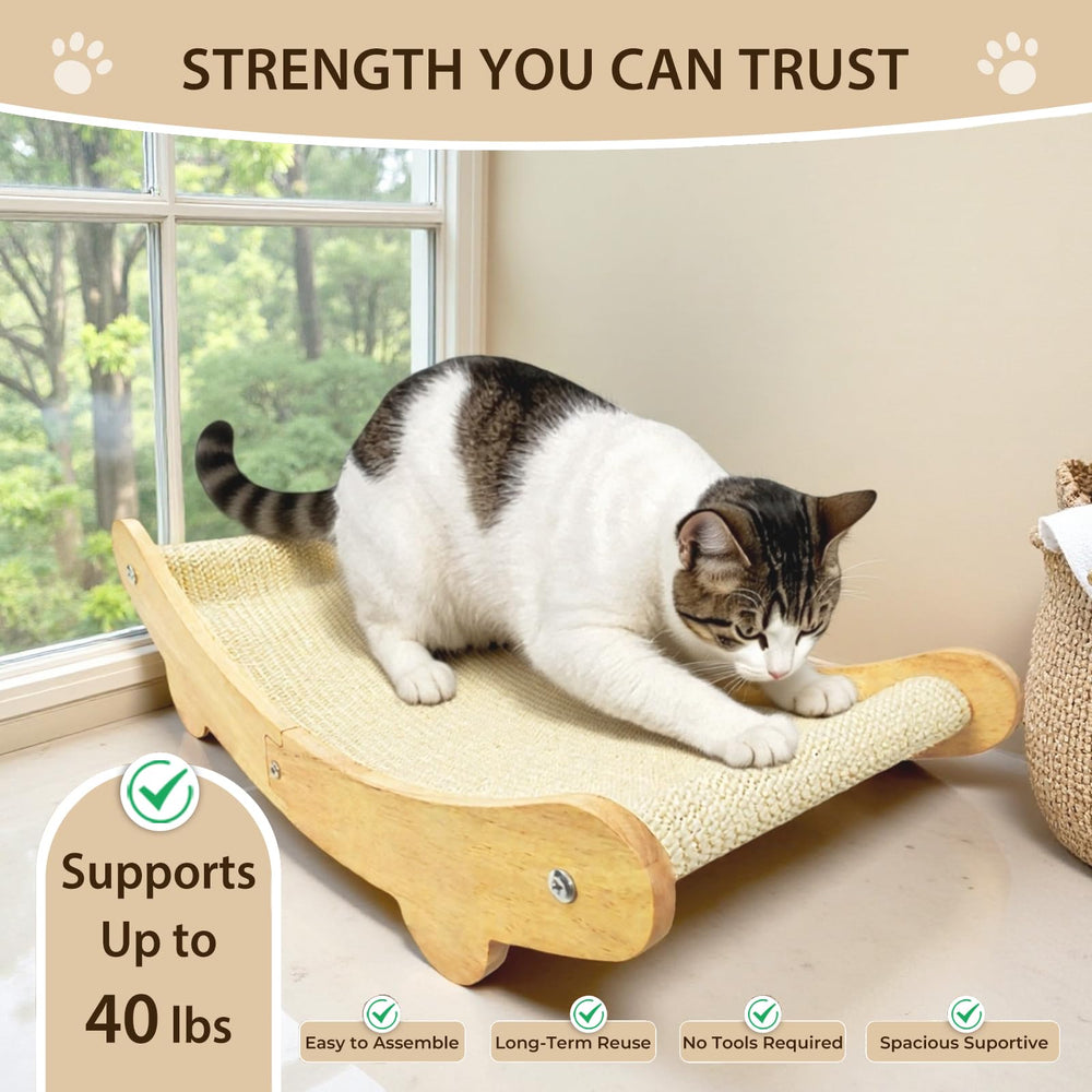 2-in-1 Natural Sisal Cat Scratcher Bed oak grain fits modern home decor while naps