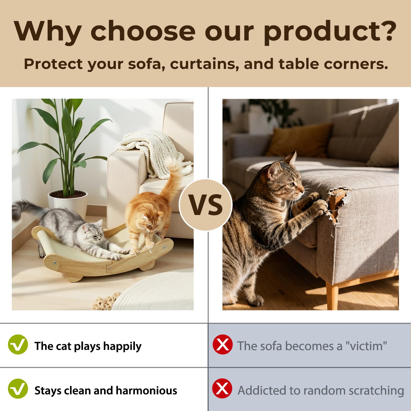 2-in-1 Natural Sisal Cat Scratcher Bed oak frame supports up to 25 lbs