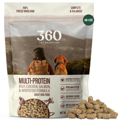 360 Pet Nutrition freeze-dried raw dog food bag—grain-free and USA-made