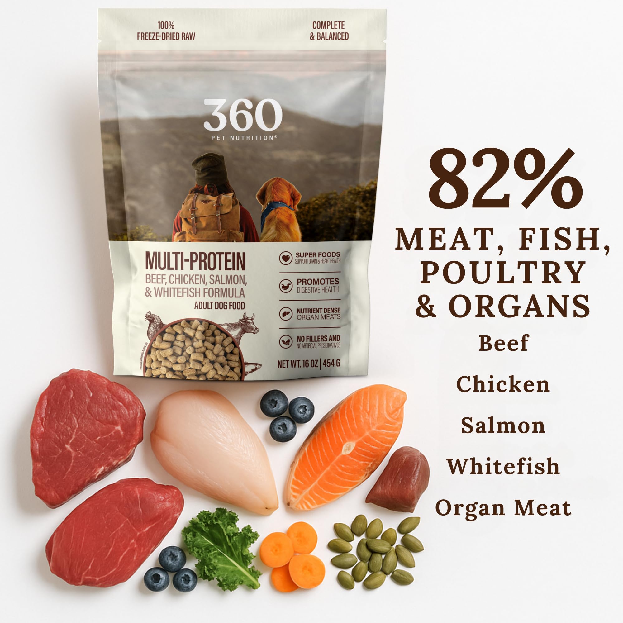 360 Pet Nutrition freeze-dried raw dog food serving bowl ready to eat
