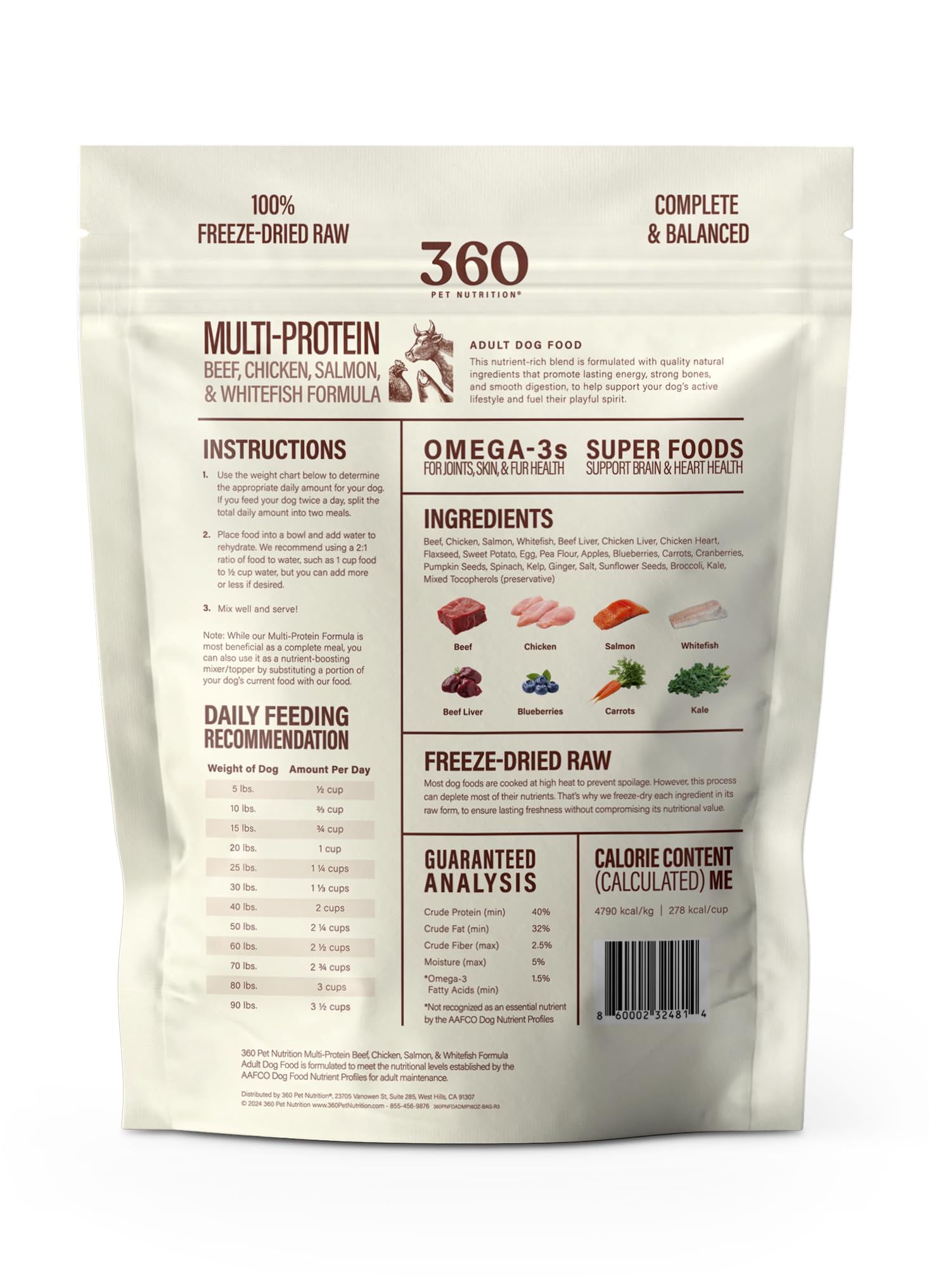 360 Pet Nutrition USA-made badge on bag emphasizes domestic production