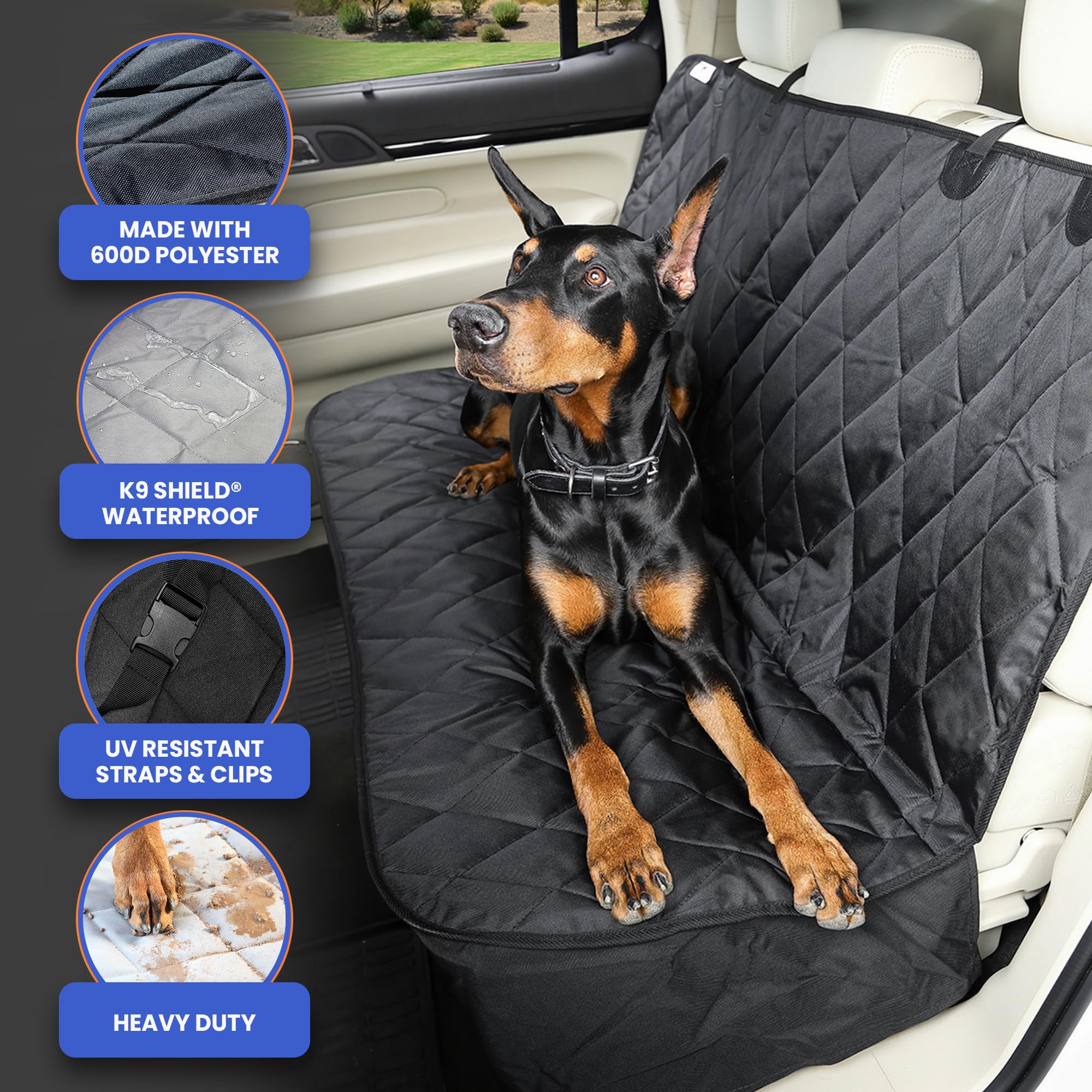 4Knines back seat cover easy-install clip anchors simplify setup for busy drivers