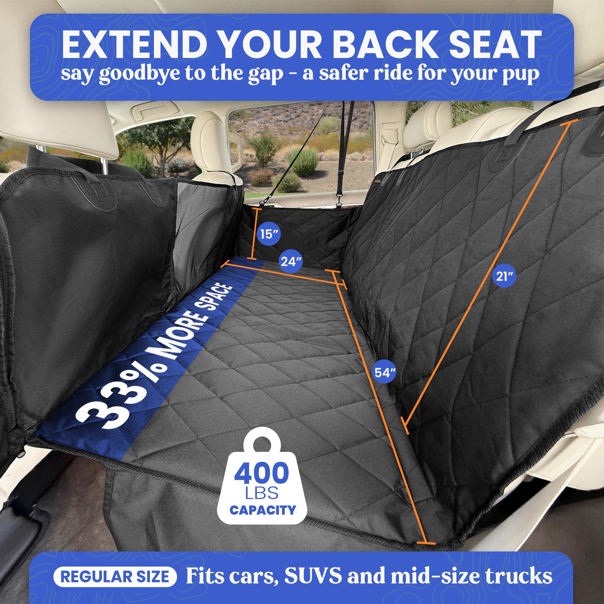4Knines back seat extender mesh panel access demonstrates front-seat pet access.