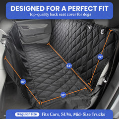 4Knines backseat cover fits 54-inch wide securing snugly across most vehicles.