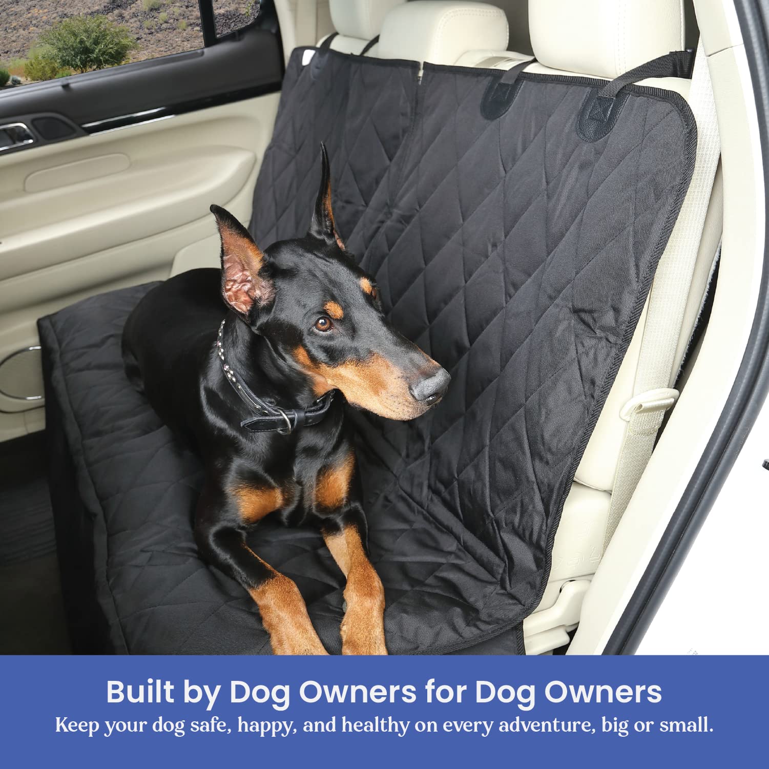 4Knines dog seat cover with K9-Shield waterproofing protects upholstery from spills.