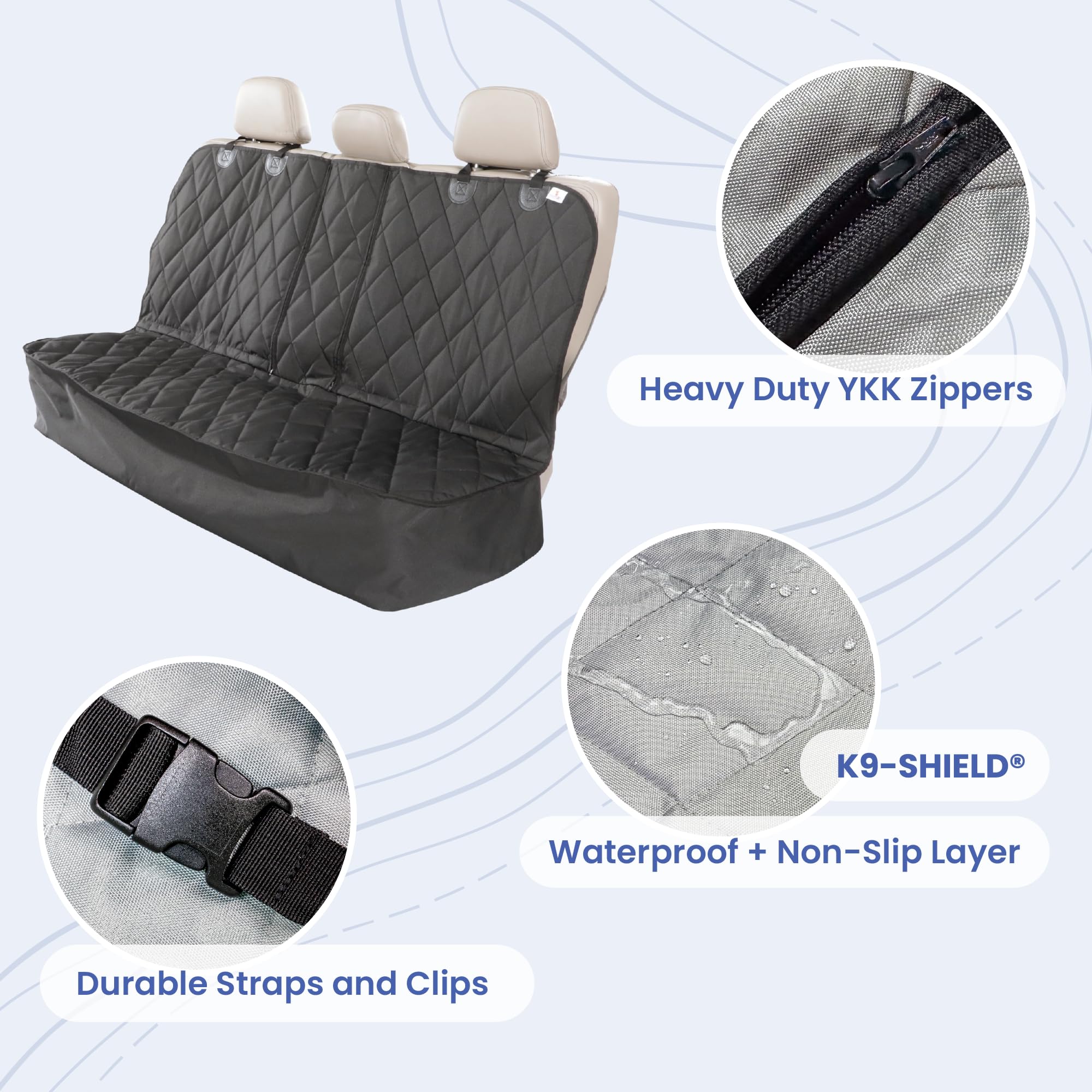 4Knines seat cover zipper access front-to-back for comfortable seat belt use