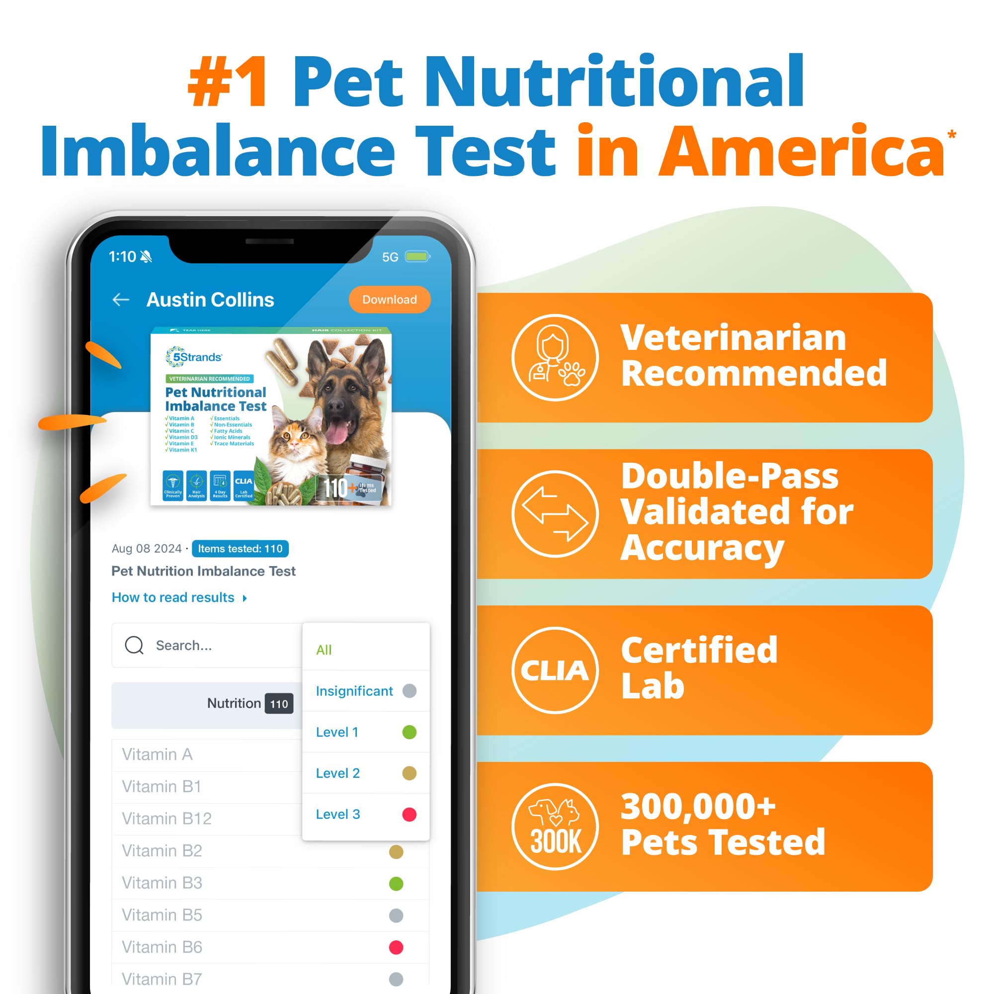 5Strands cat hair sample for nutrient balance insights at home.