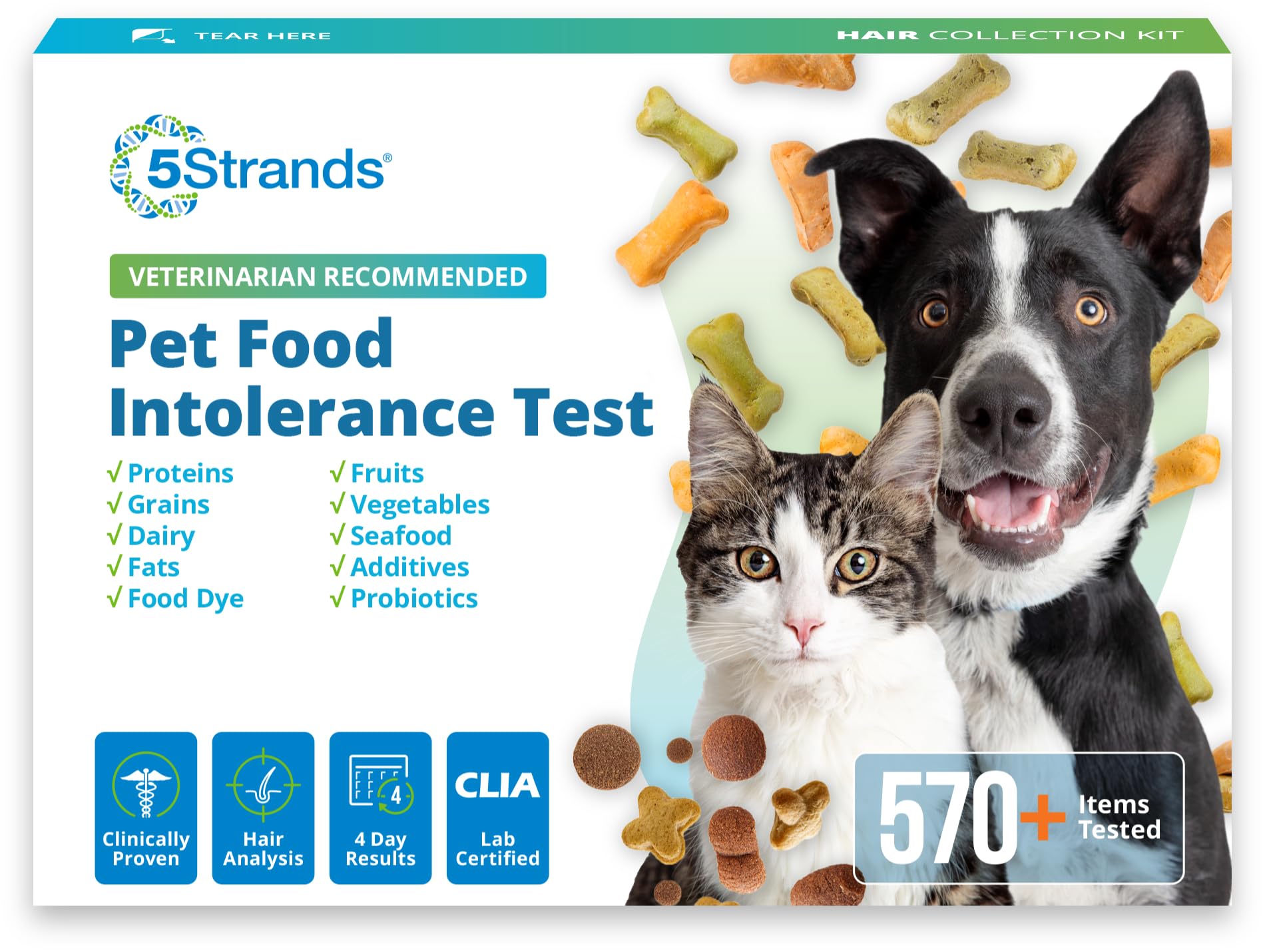 5Strands pet food intolerance test packaging shows an easy at-home start for smarter feeding