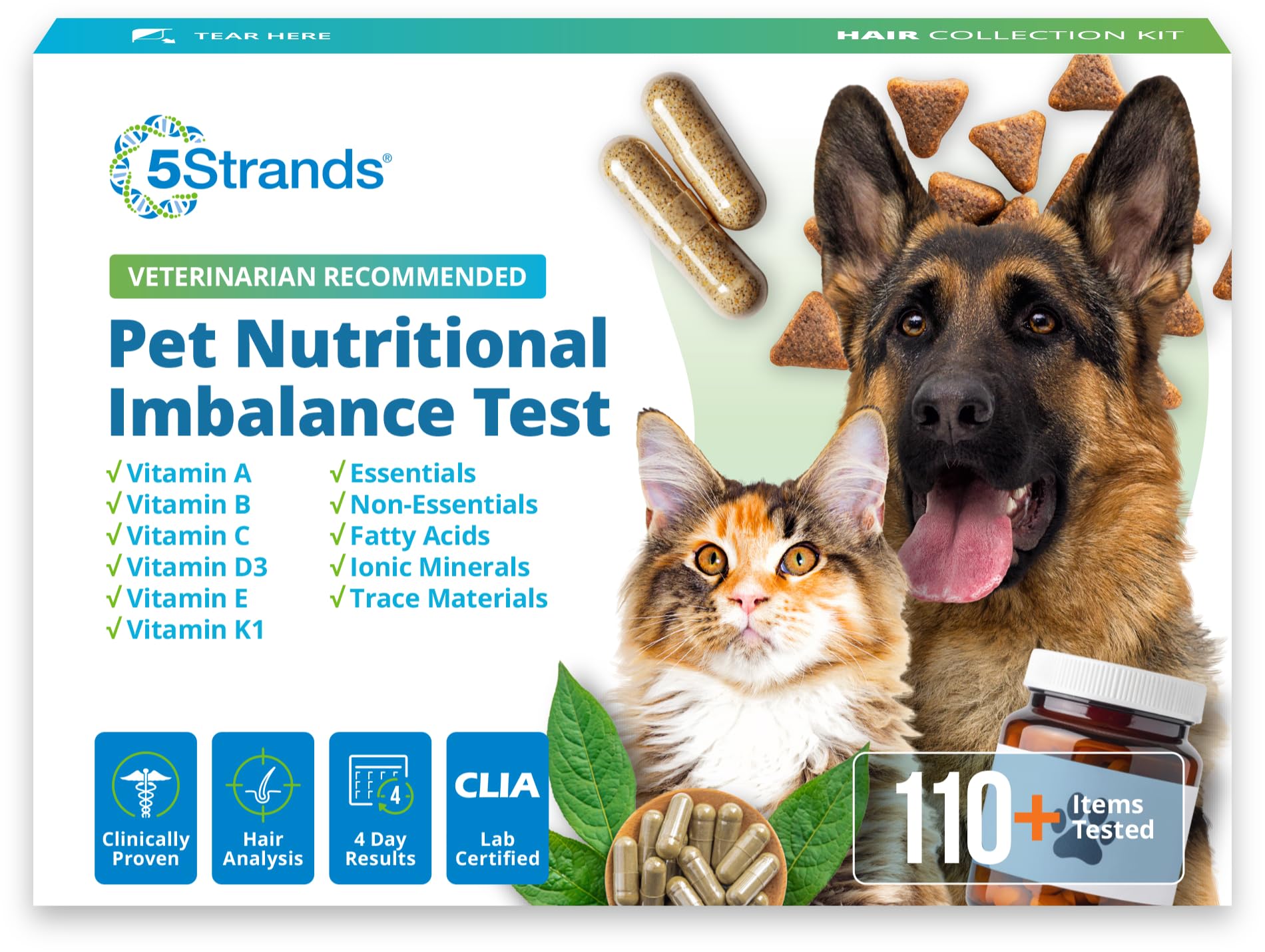 5Strands Pet Nutritional Imbalance Test packaging for easy home health checks.