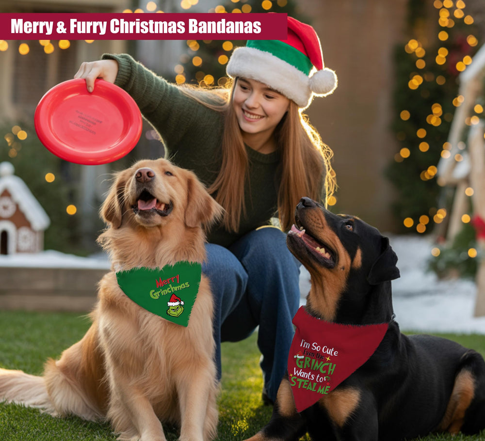 68Win Christmas dog bandana adjustable ties closeup showing easy fit.