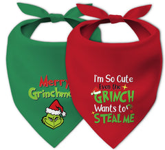 68Win Christmas dog bandana in green on a dog for a festive holiday look.