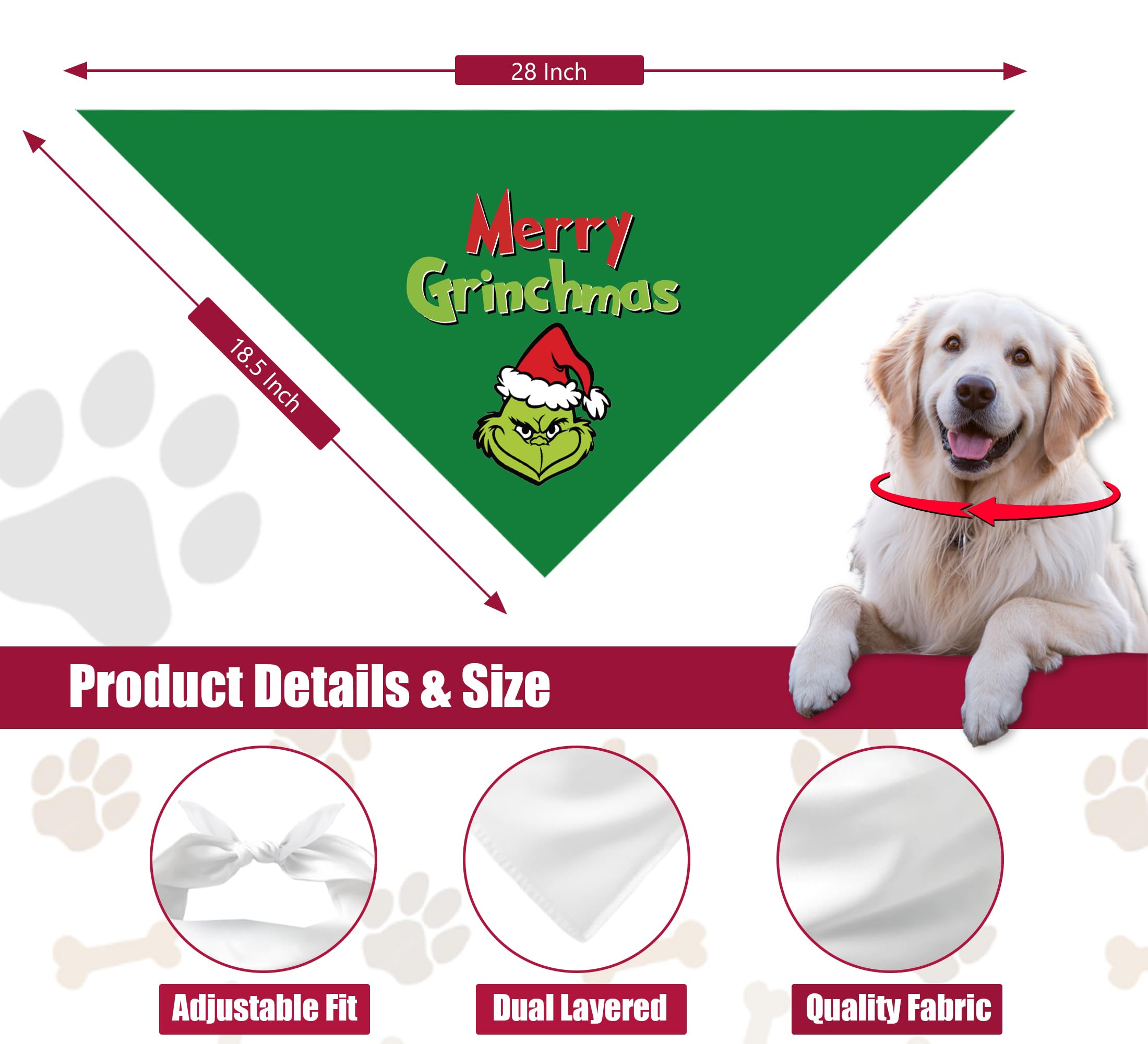 68Win Christmas bandana size chart illustration for necks up to 21 inches.