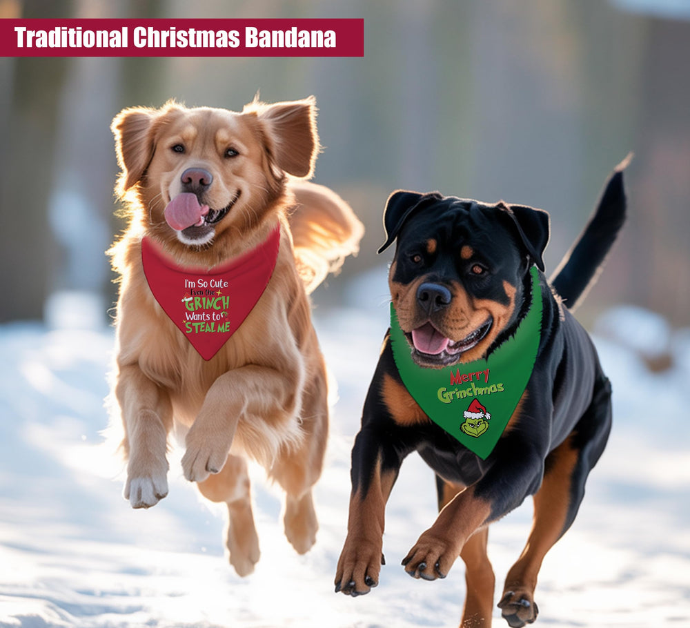 68Win Christmas dog bandana soft polyester closeup highlighting breathable comfort.