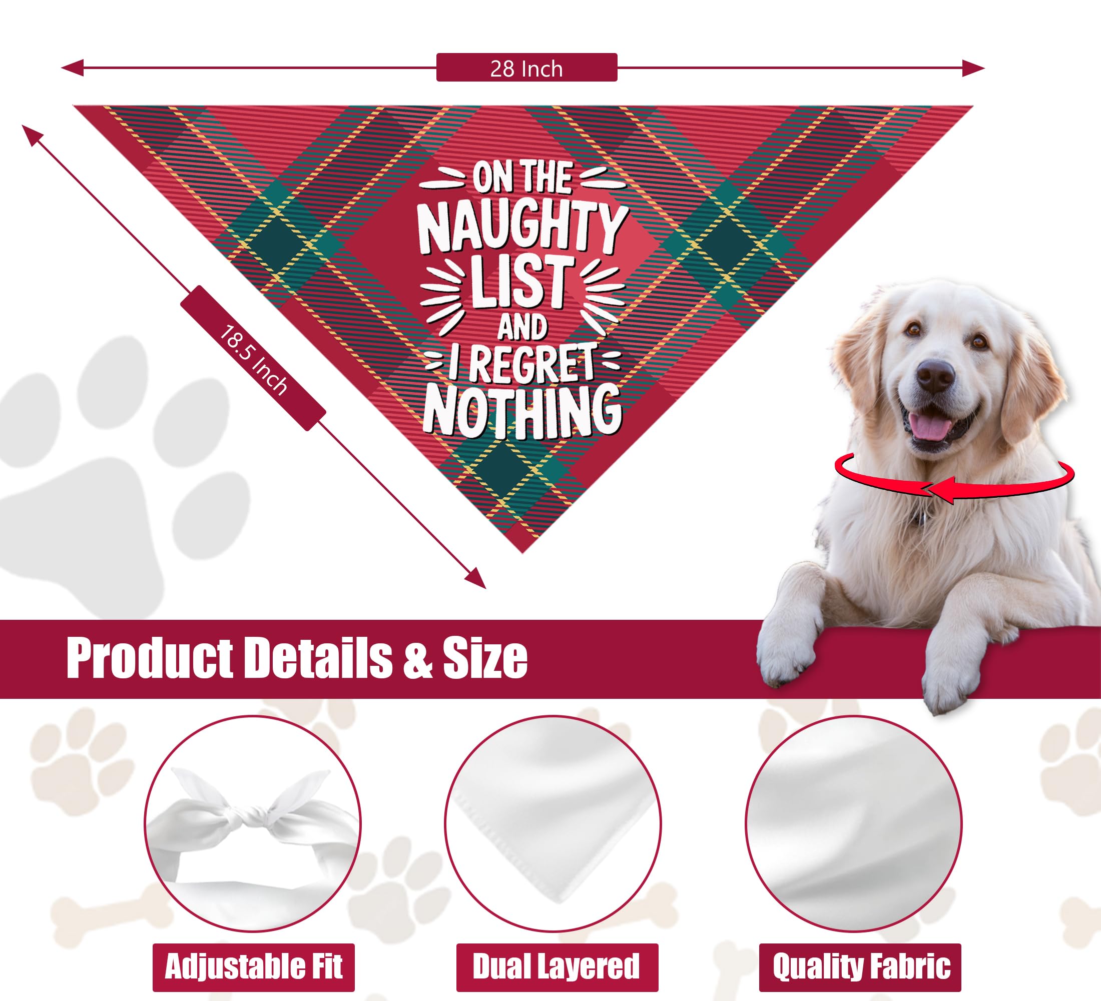 68Win Christmas dog bandanas worn by a medium-large dog during holiday photos