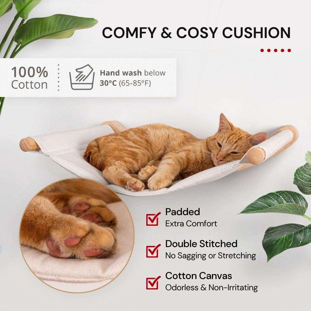 7 Ruby Road cat hammock closeup shows breathable cotton canvas and light padding.