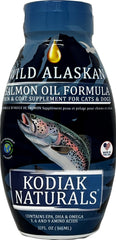 Kodiak Naturals wild Alaskan salmon oil bottle supports skin and coat with omega-3 nutrition.