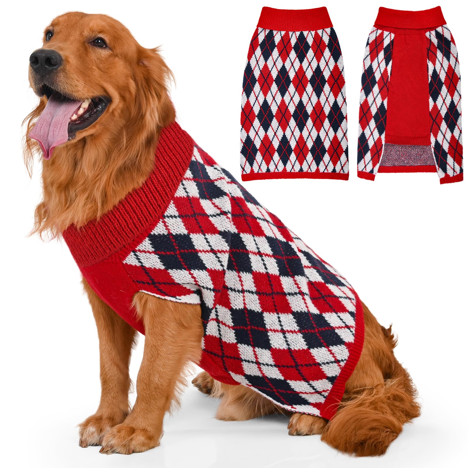 Lorehelina dog sweater plaid turtleneck front view keeps large dogs warm on chilly walks