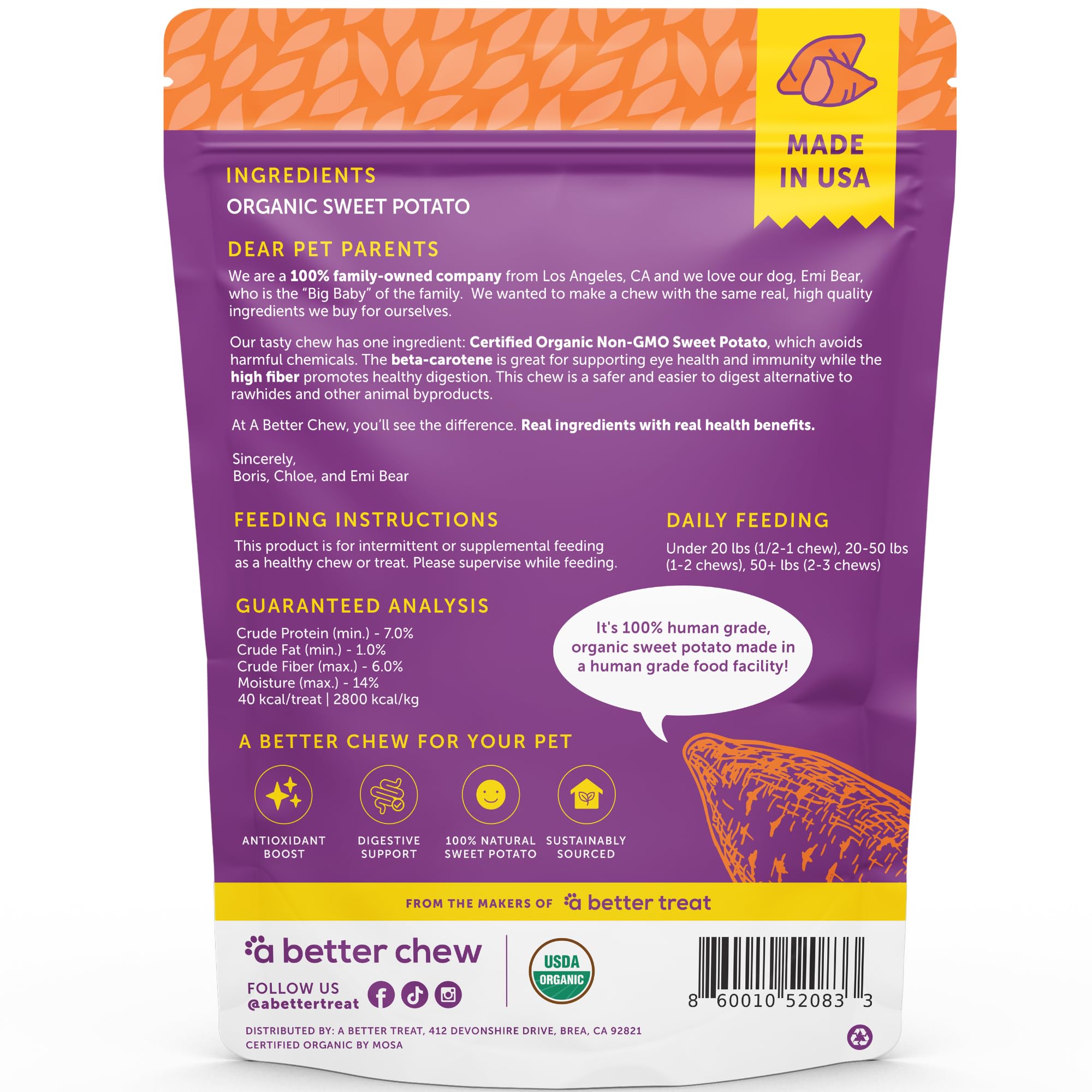 A Better Treat organic chews highlight grain-free, gluten-free benefits for sensitive diets.
