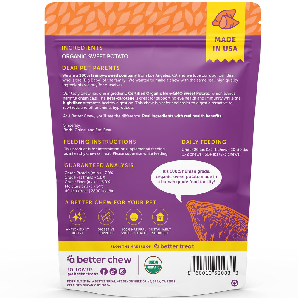 A Better Treat organic chews highlight grain-free, gluten-free benefits for sensitive diets.