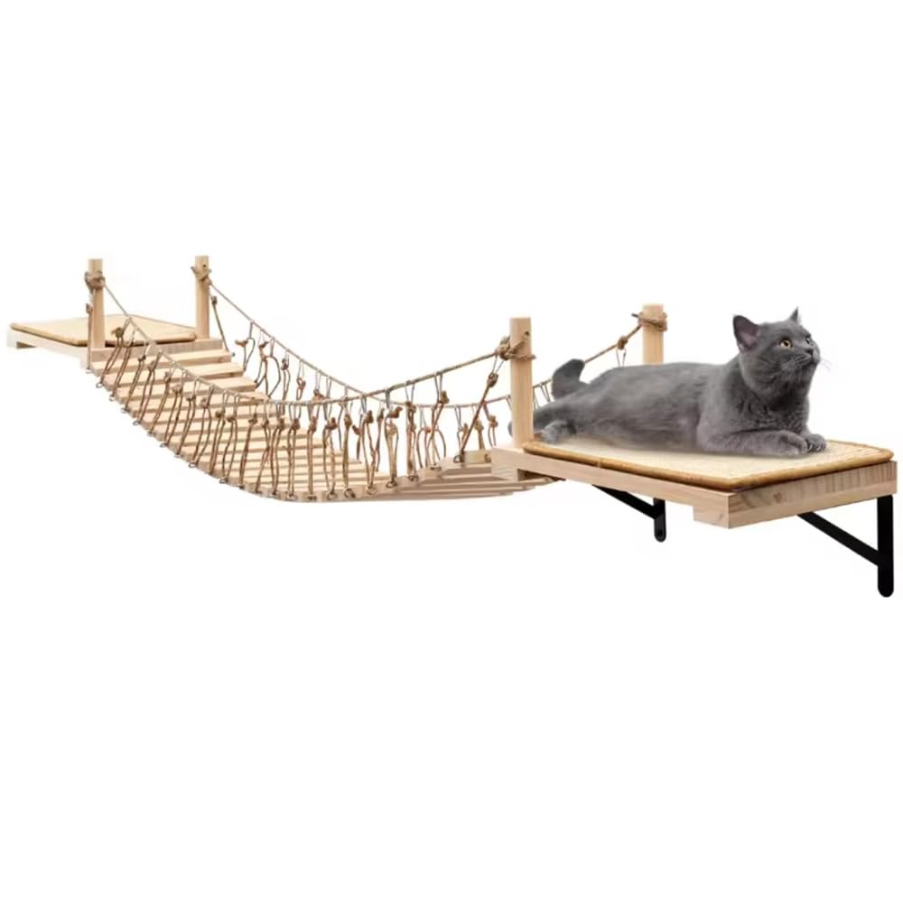 A.FATI wall-mounted cat roped bridge board offers secure perches for lounging and exploration.