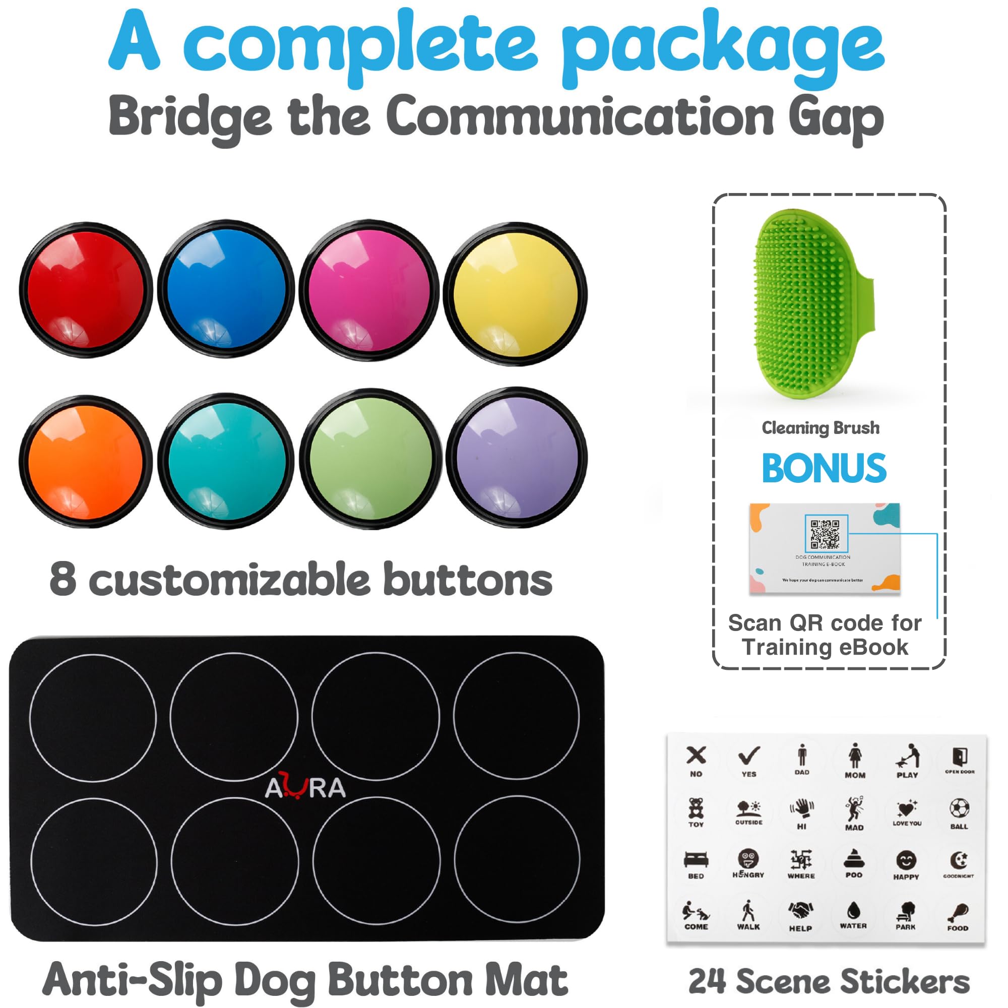 A-URA dog buttons demo press shows simple button-press interaction for training