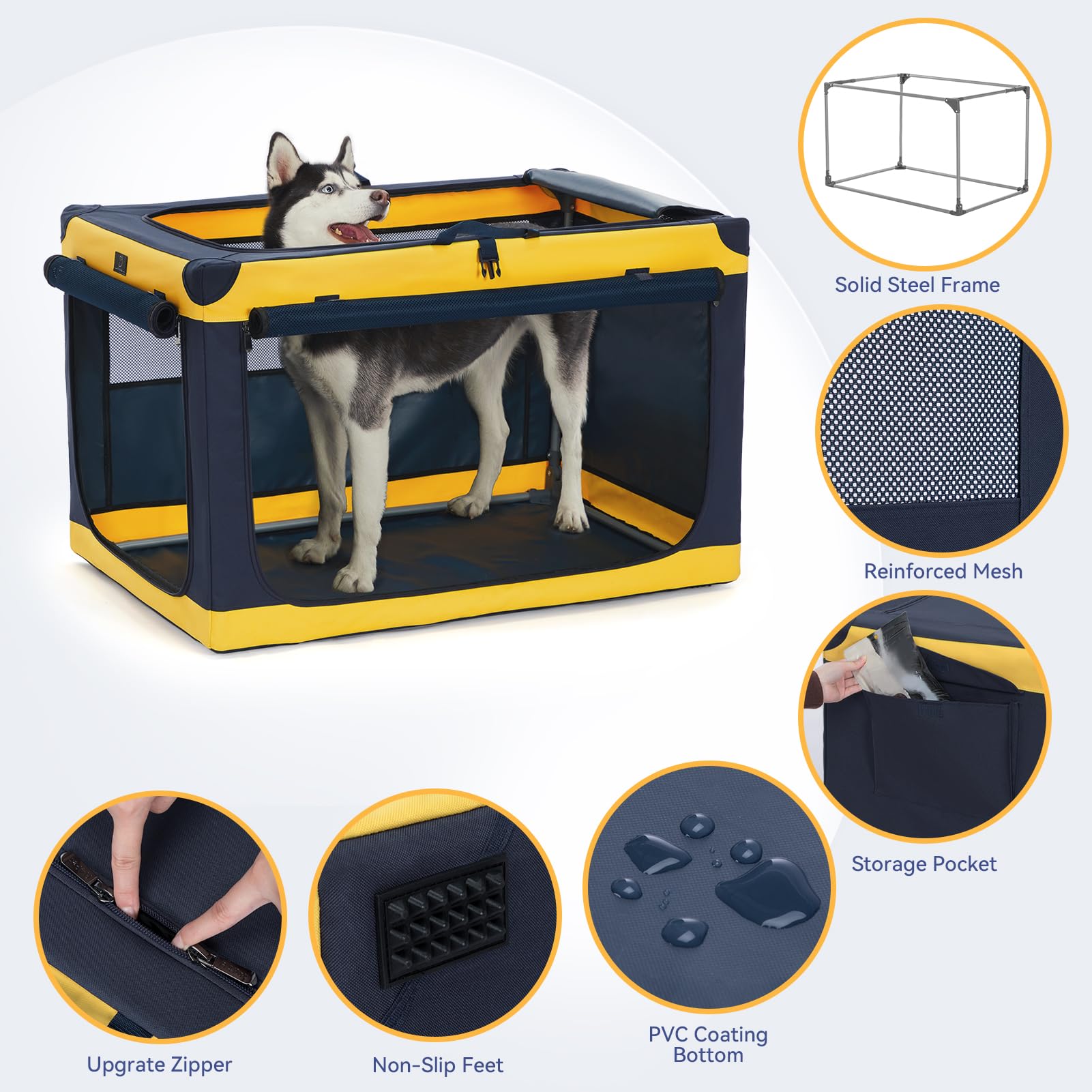A4 Pet 36in soft dog crate in car use, ideal for travel and transitions.