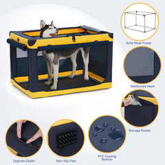 A4 Pet 36in soft dog crate in car use, ideal for travel and transitions.