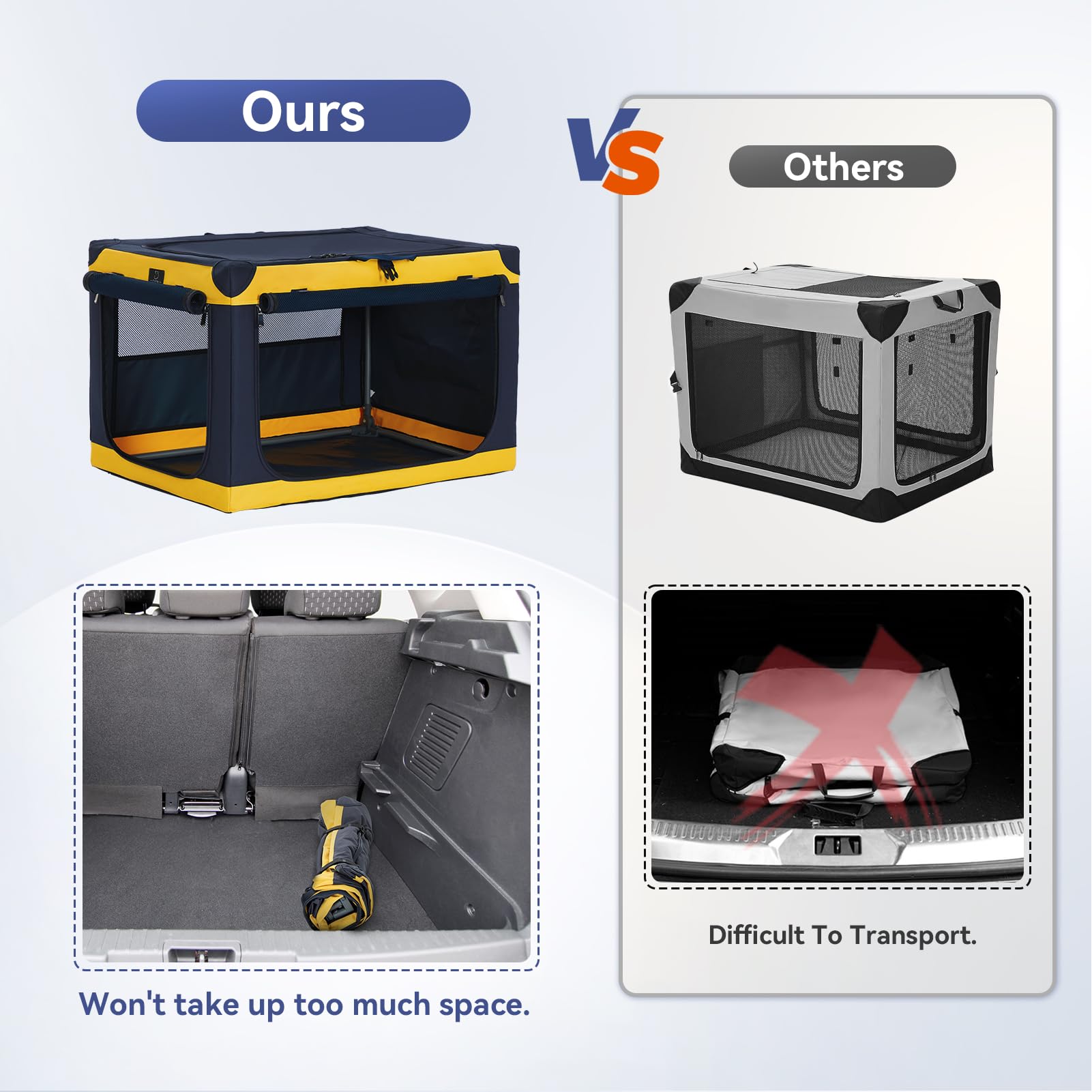 A4 Pet soft dog crate with washable cover for easy cleanup after adventures.