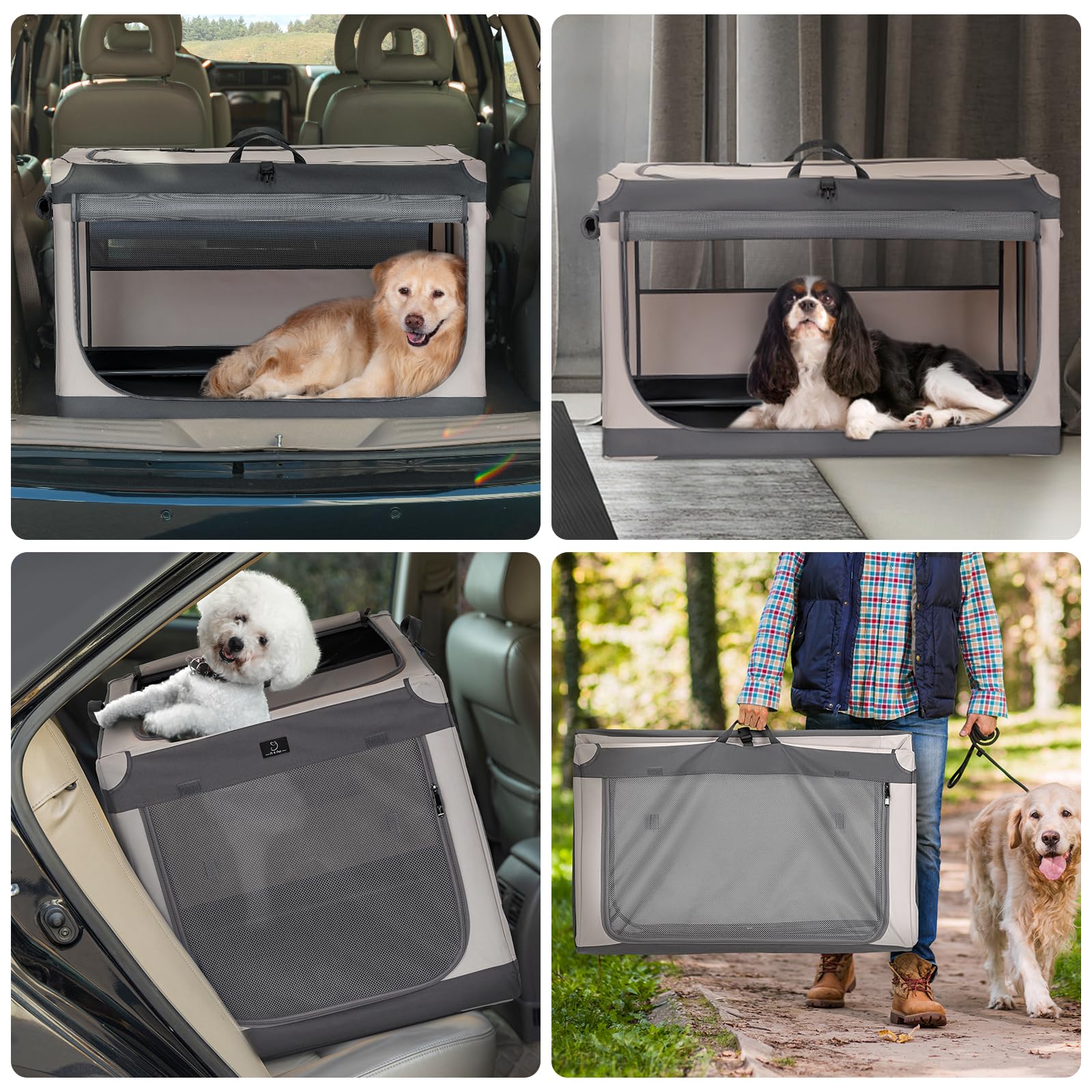 A4Pet 36-in crate for indoor and car use during travel.