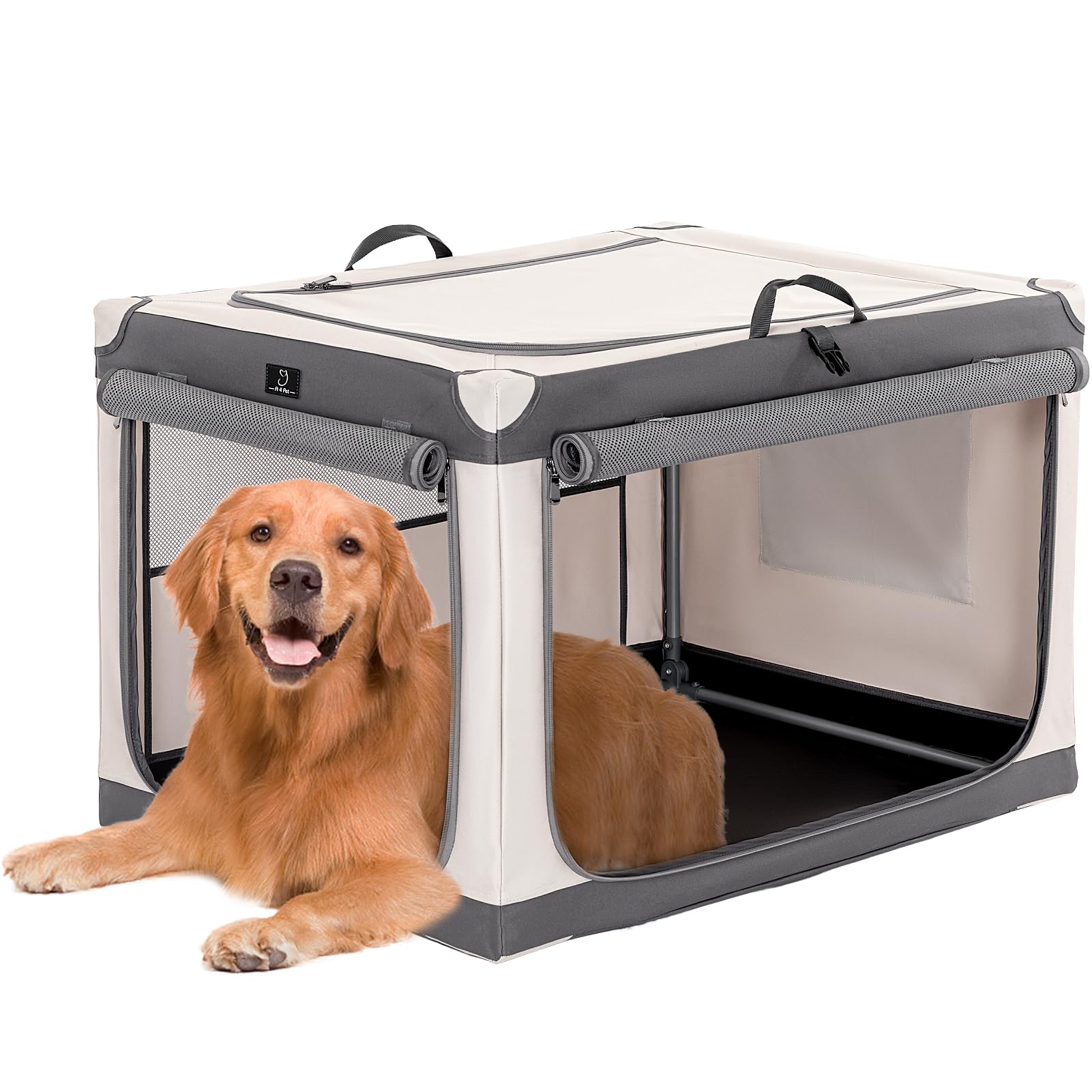 A4Pet 36-in soft dog crate with locked zippers for secure travel and quick access.