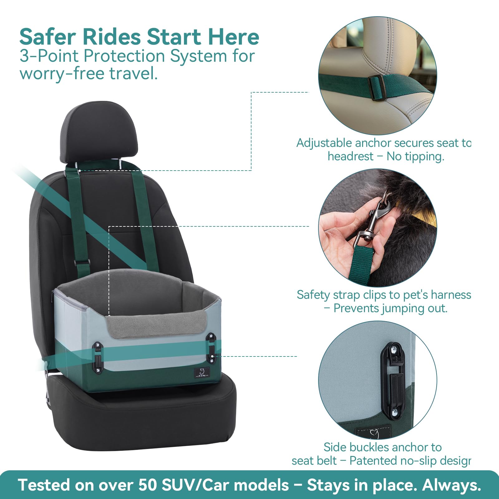 A4Pet patented buckle car seat demonstrating secure attachment