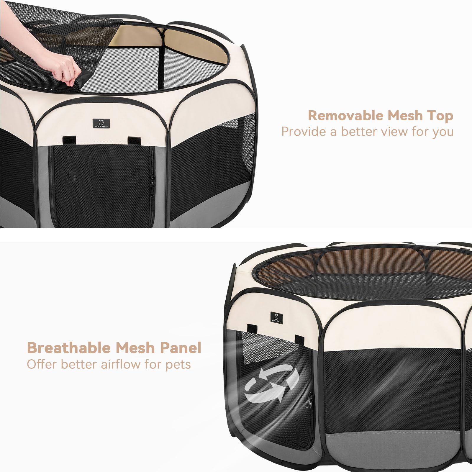 A4Pet removable mesh top provides breathable visibility and prevents escape