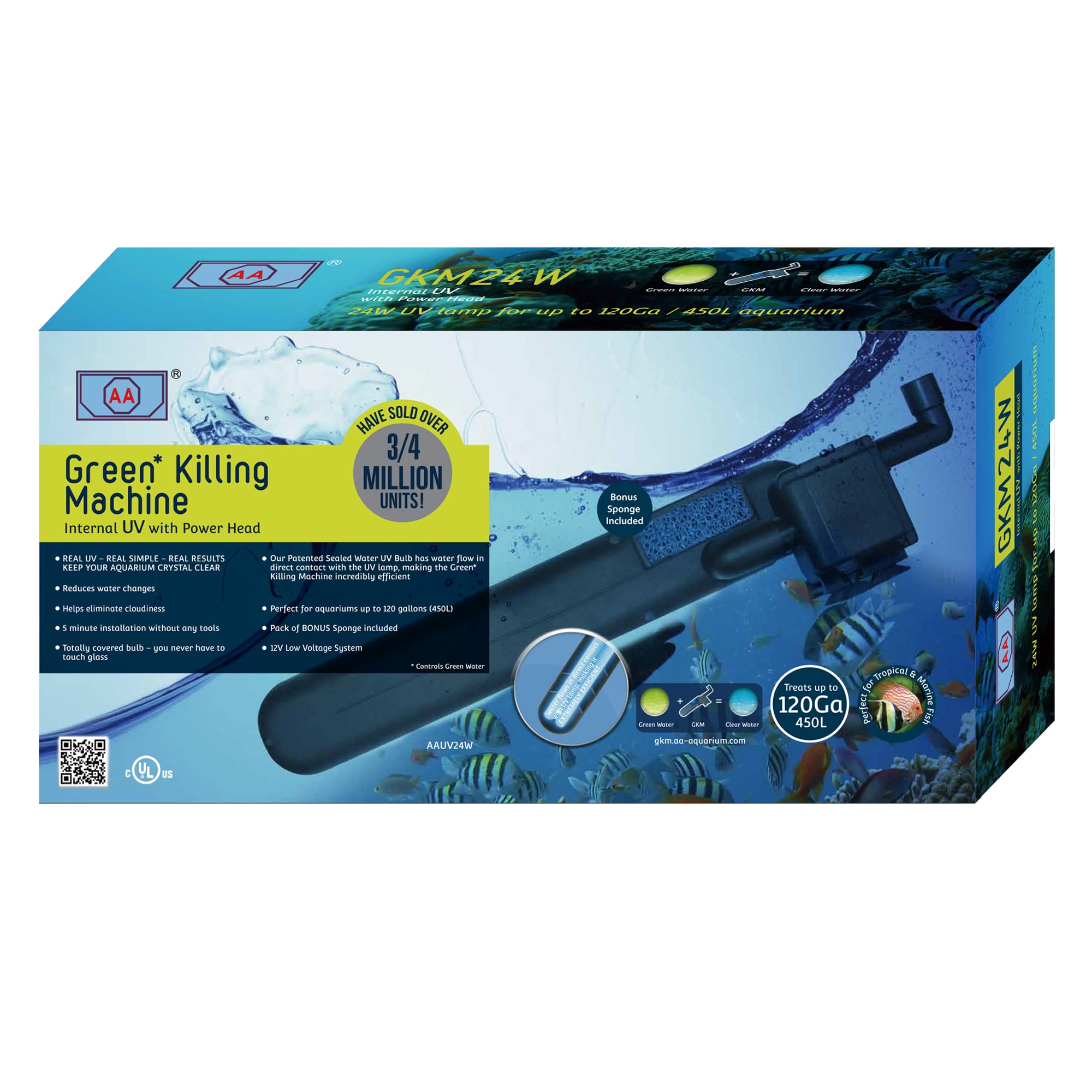 AA GKM24W internal UV system installed inside aquarium for clearer water and reduced maintenance.