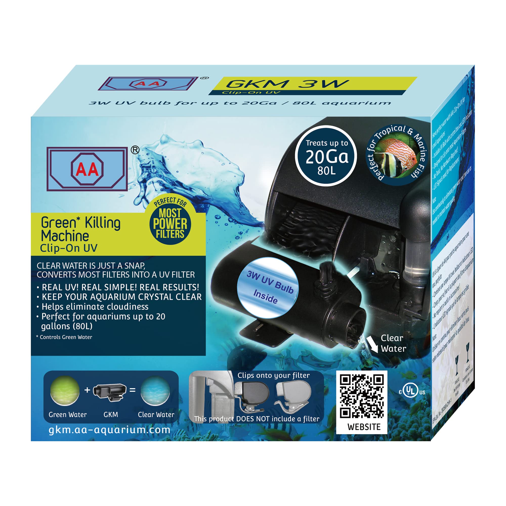 AA GKM3W Clip-On UV front view shows compact design for small aquariums.