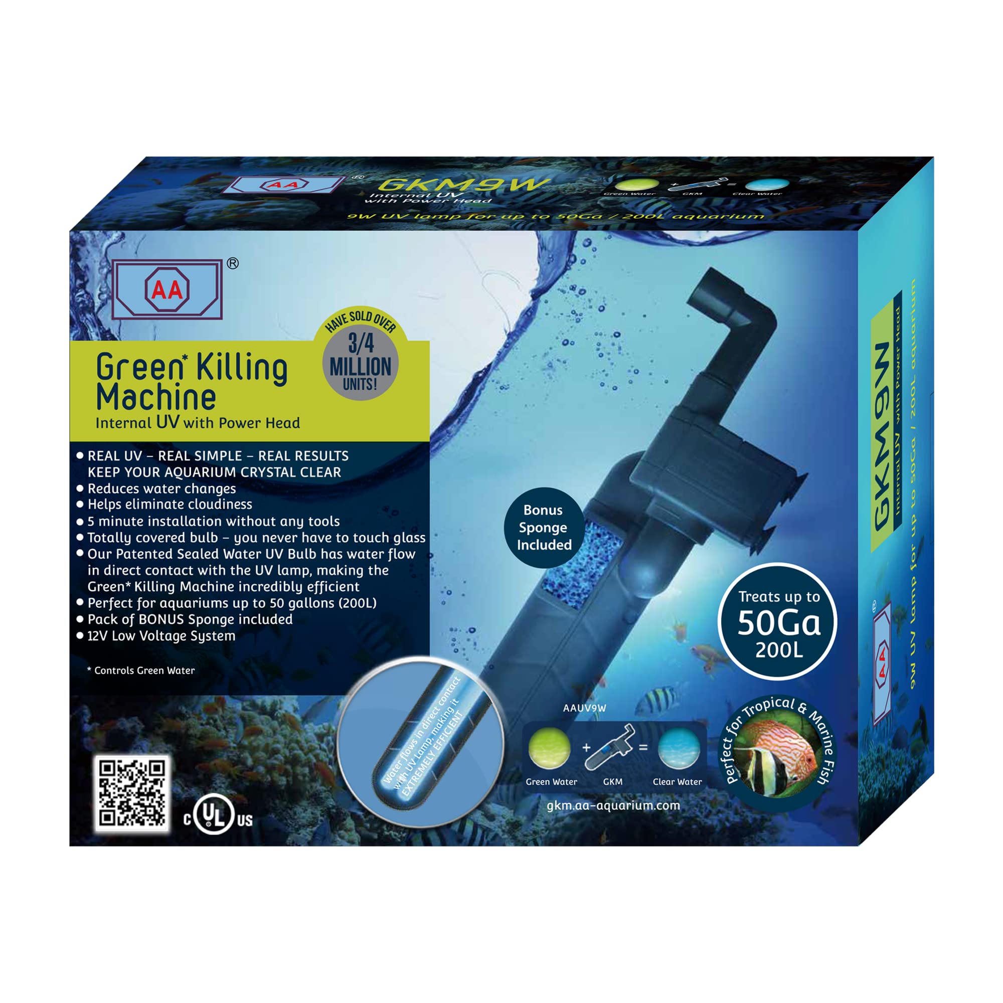 AA GKM9W internal UV unit in a 50-gallon aquarium for clearer water
