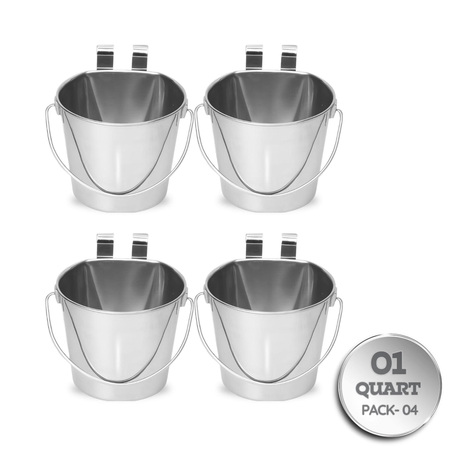 AASPIRE PETS 1qt stainless flat bucket front view supports organized feeding