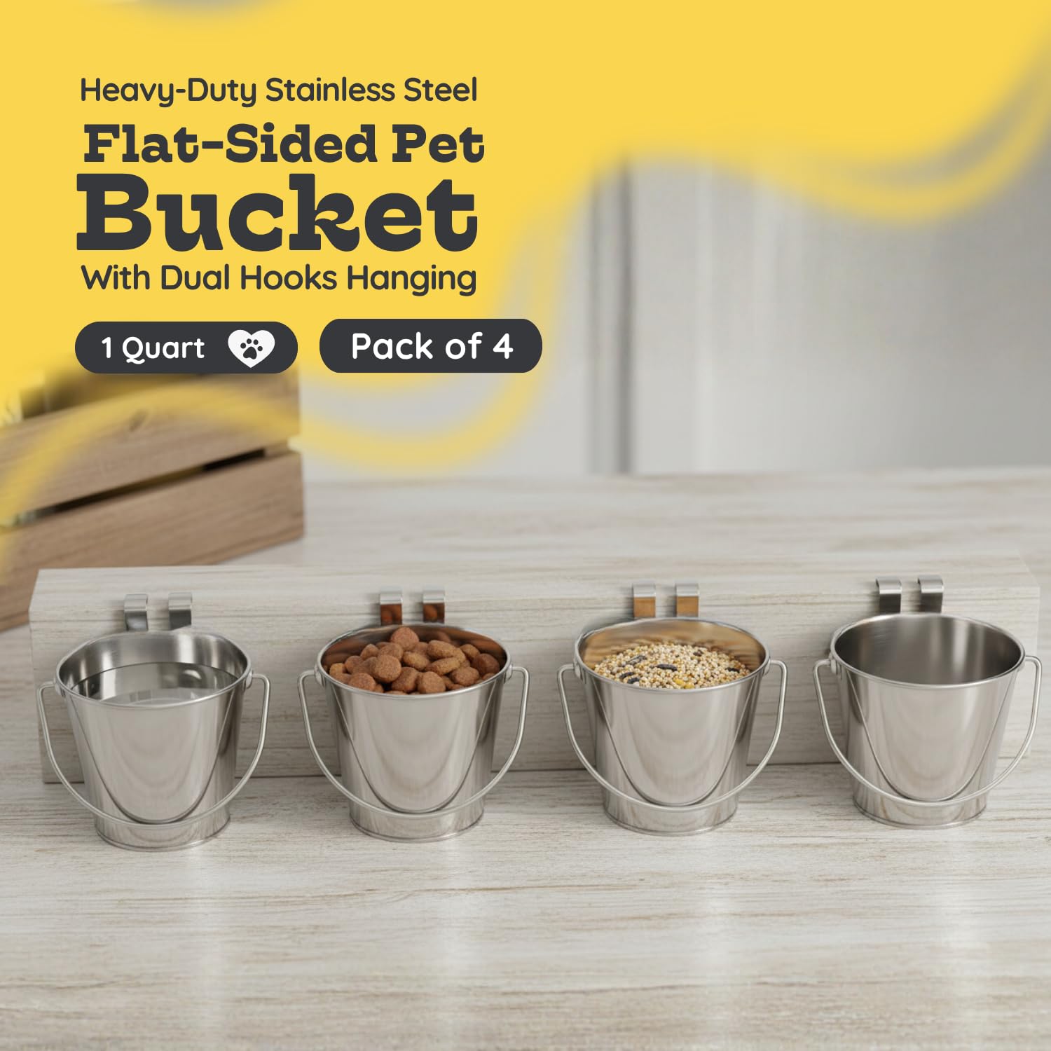 AASPIRE PETS 1qt stainless flat bucket hook detail for secure kennel mounting