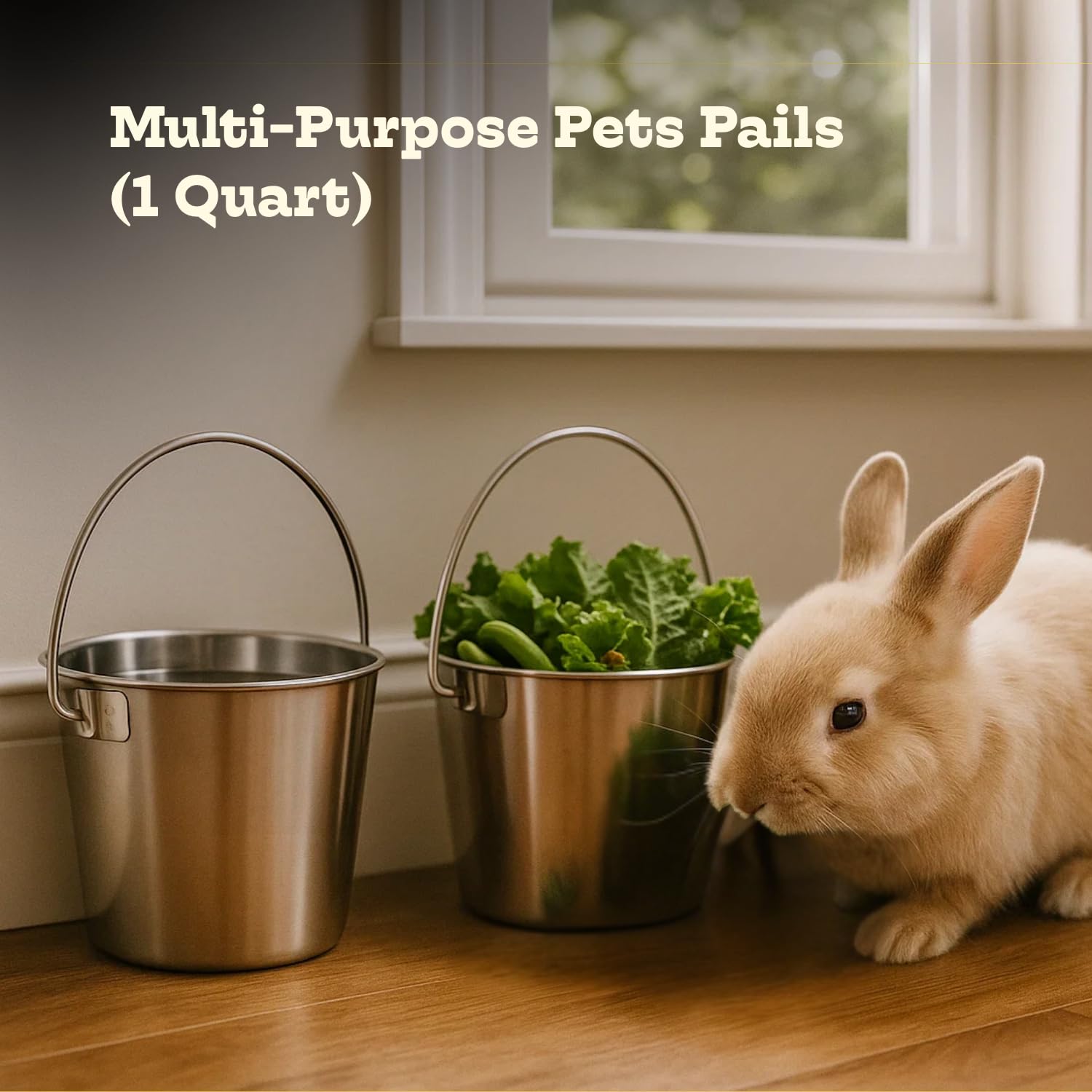 AASPIRE PETS pack-of-2 stainless buckets ideal for food, water, hay, or grain
