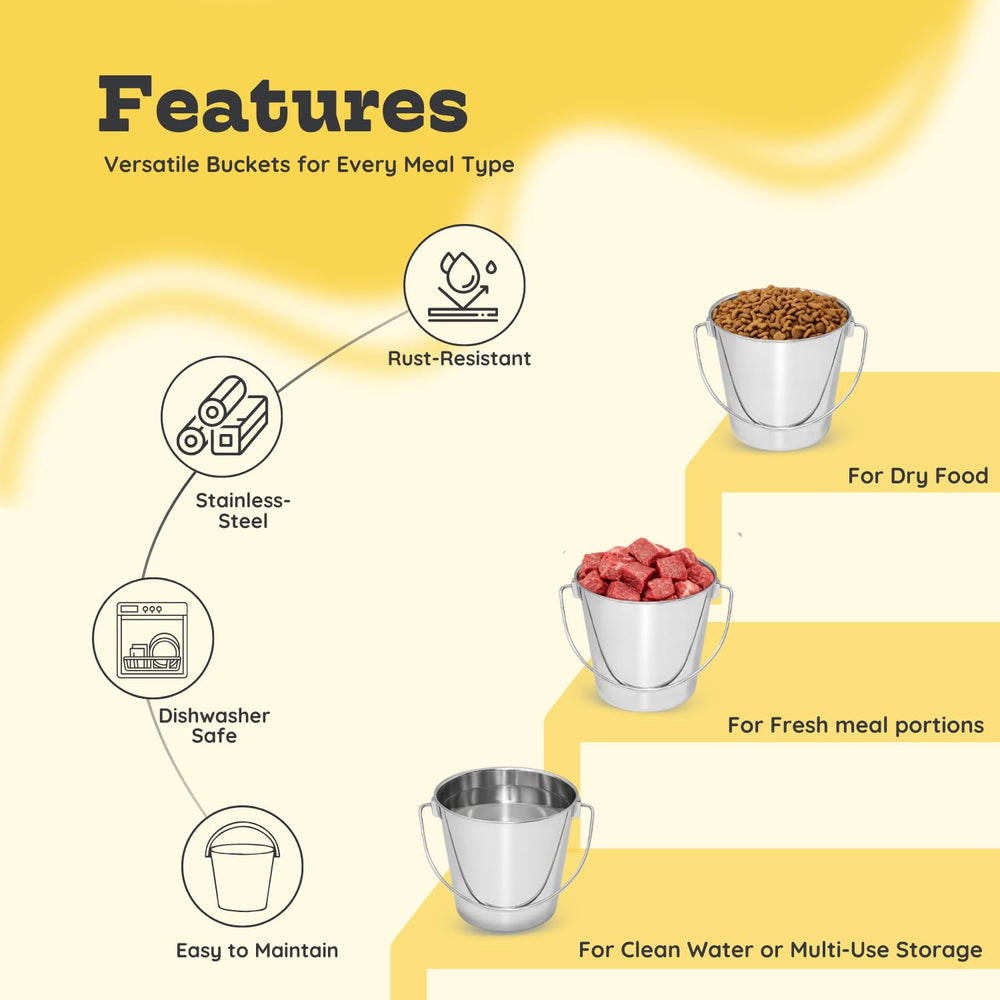 AASPIRE PETS round design stainless bucket in kennel setup supports convenient feeding
