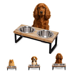AASPIRE PETS elevated dog bowls on a mango wood stand improve feeding posture.