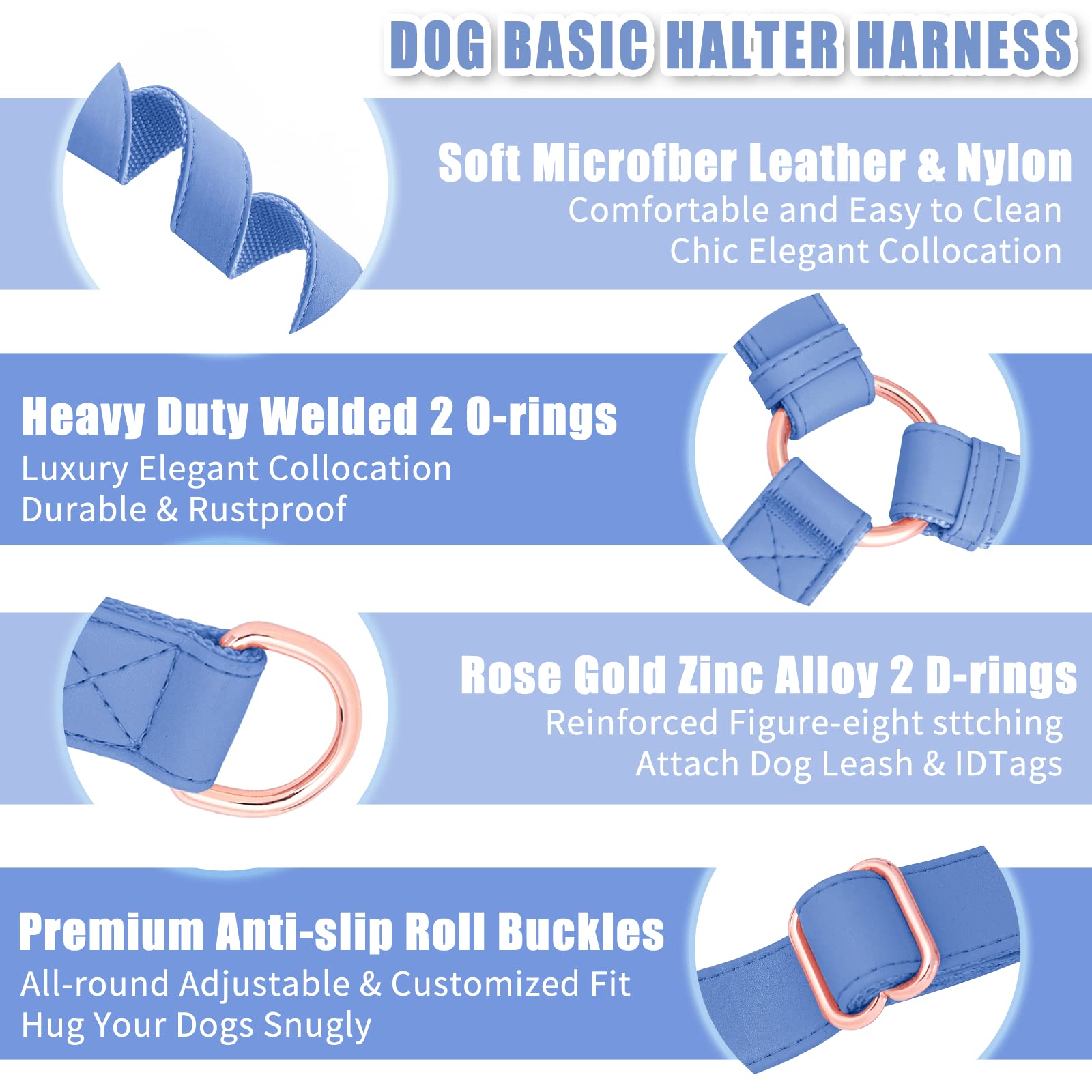 AaufiLux no pull harness with rose-gold buckle detail highlighting premium durability.