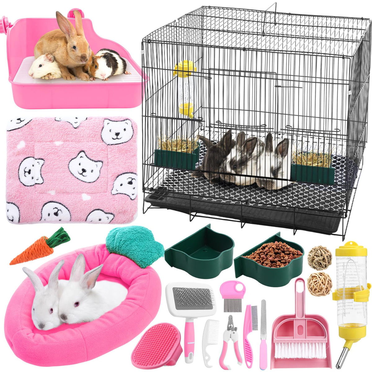 Abbylike 22 Pcs Rabbit Starter Kit packaging highlights a complete indoor pet care set.