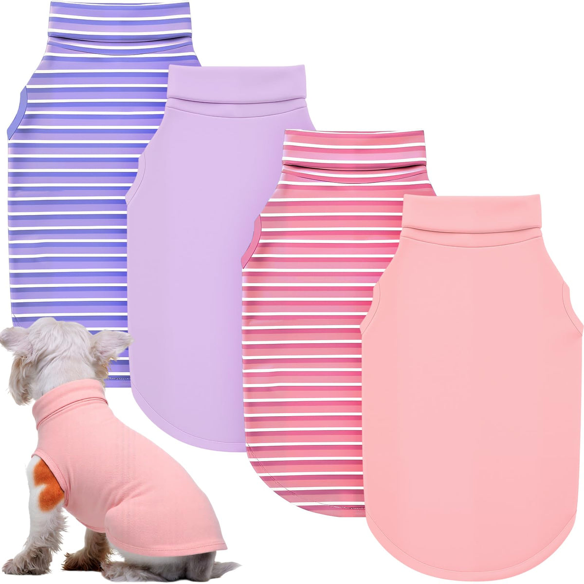 Abbylike 4-pack dog sweaters in blush pink stripes offer cozy indoor warmth.