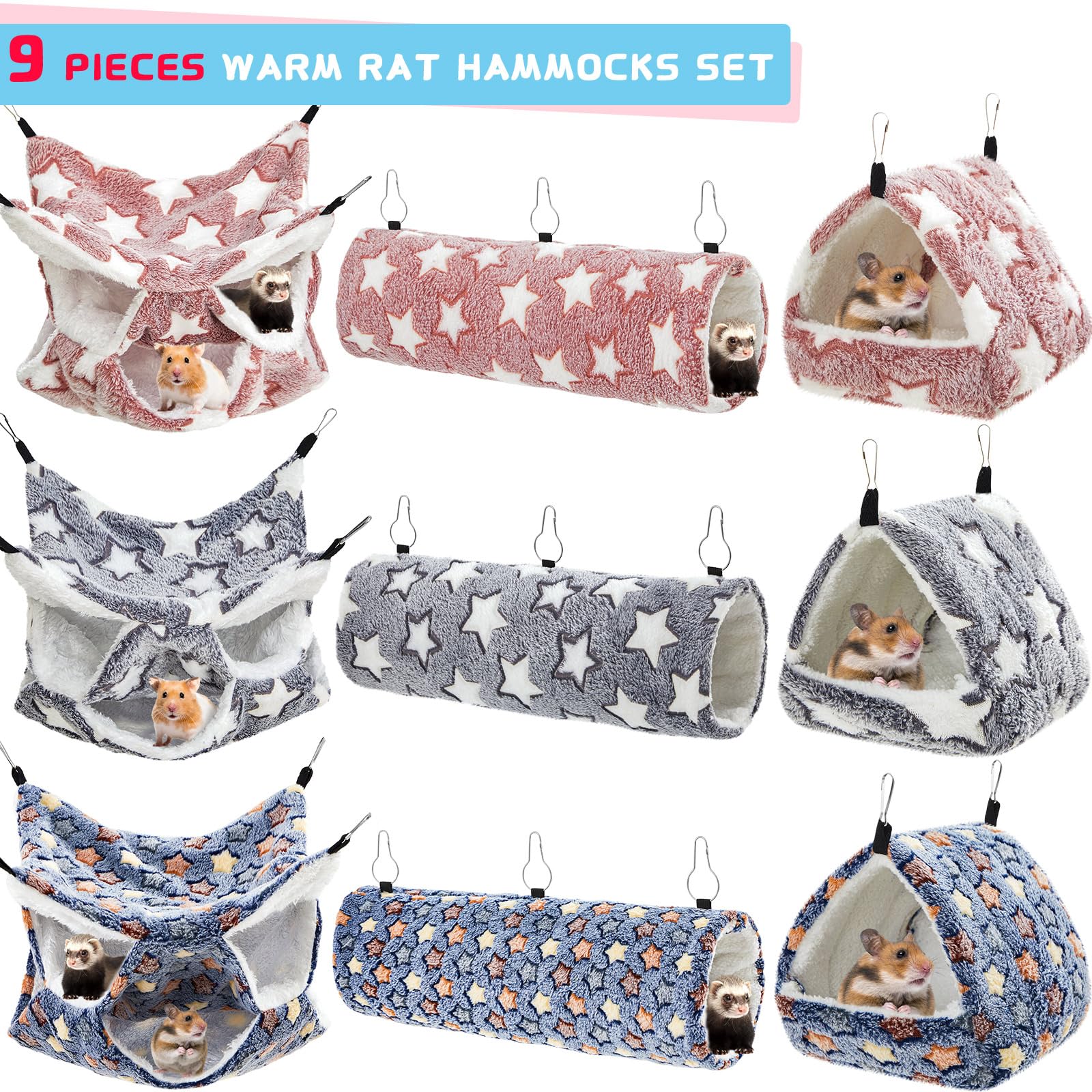 Abbylike 3-tier rat hammock in pink provides colorful climb-and-snuggle spot
