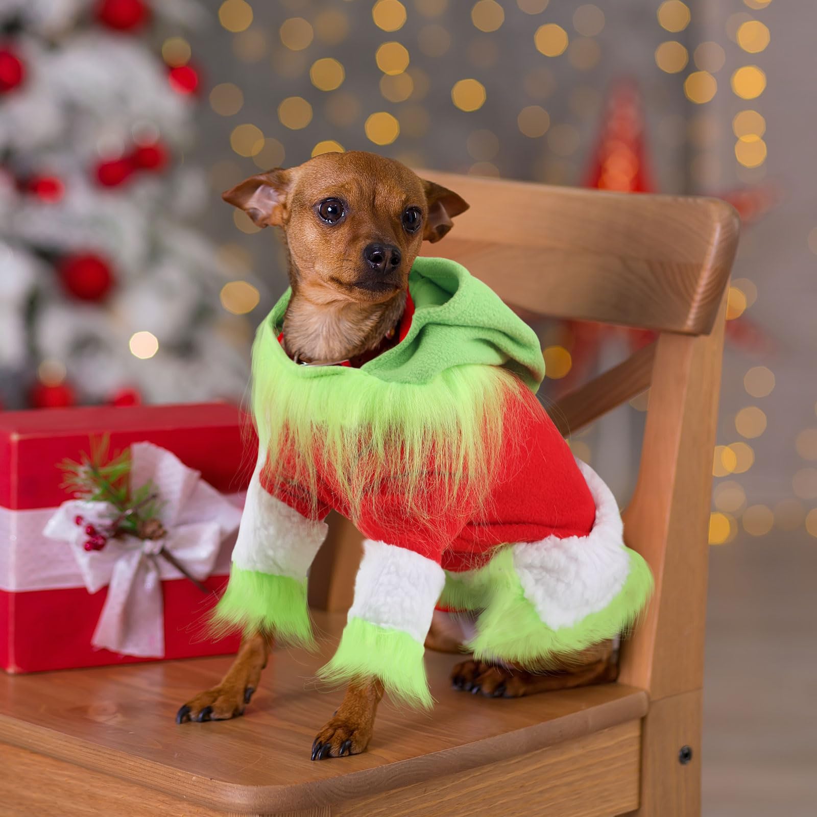Abbylike dog Christmas outfit close-up fabric detail in festive colors
