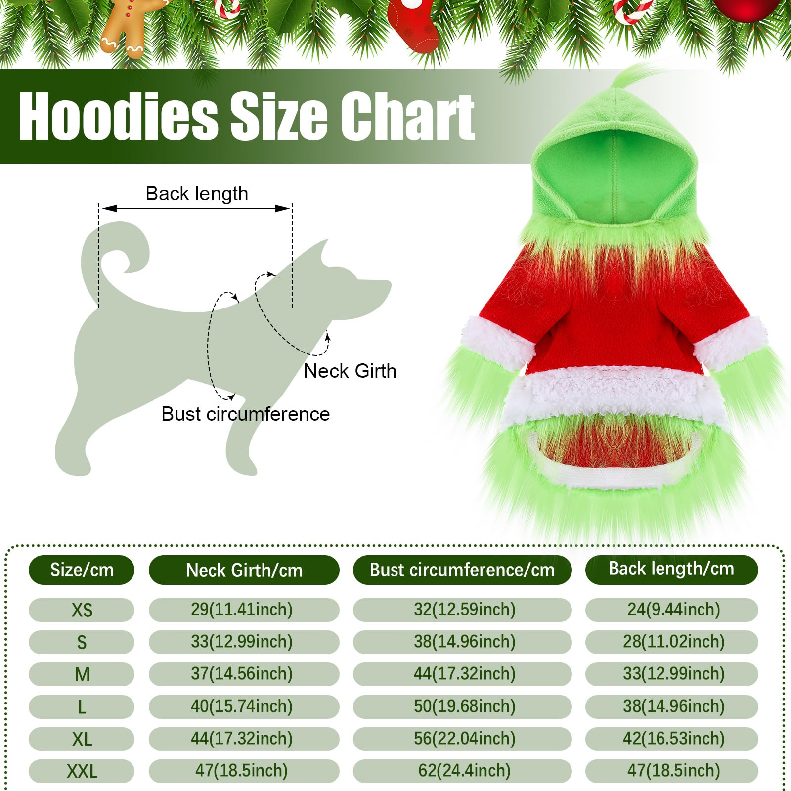 Abbylike dog Christmas outfit green hoodie with hat side view highlights comfortable fit