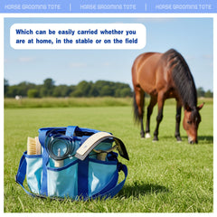 Abbylike grooming tote dimensions help fit brushes and hoof hooks.